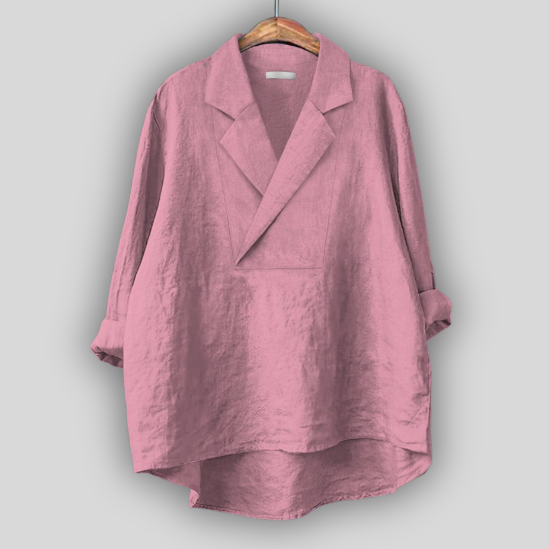 Elegantní Lněná Blůza SV Šikmým Překříženým Výstřihem