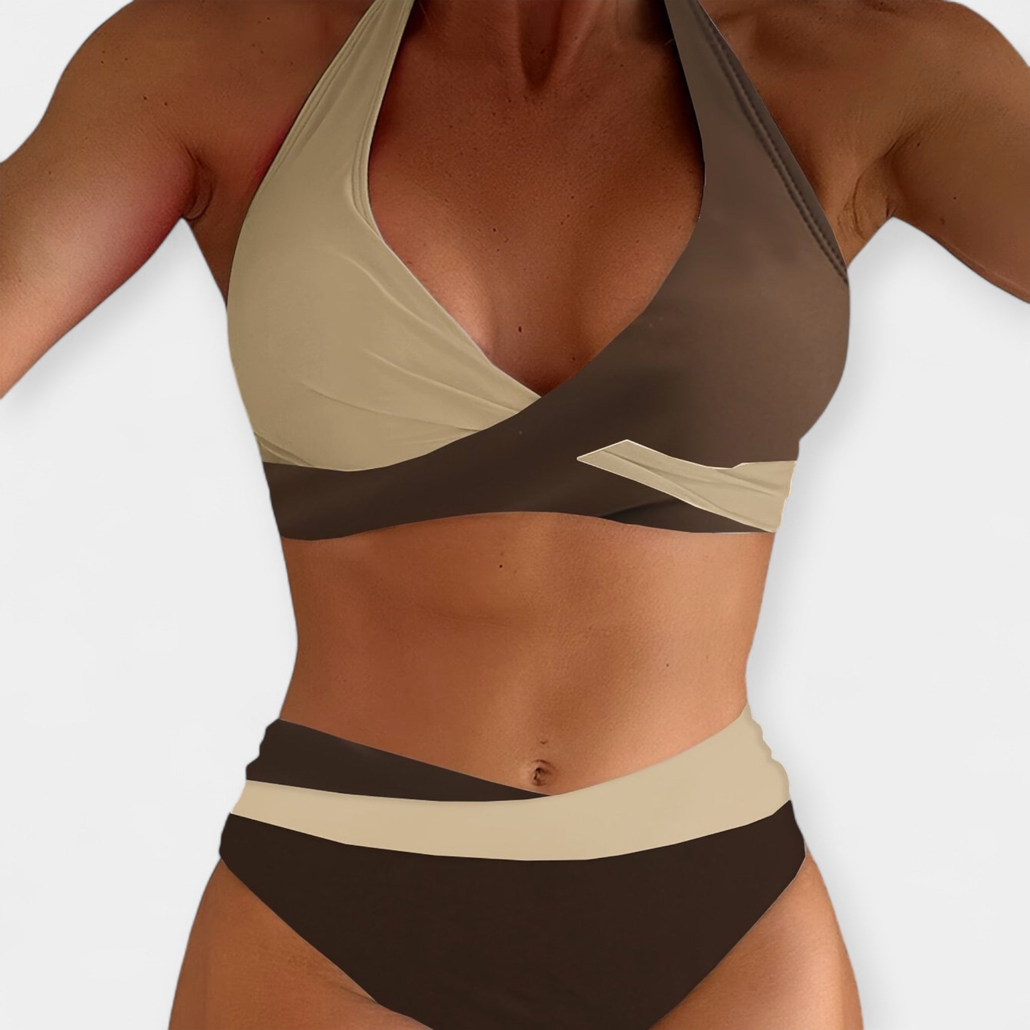 Překřížený Výstřih Bikini Dvoudílné Plavky U Krku Letní