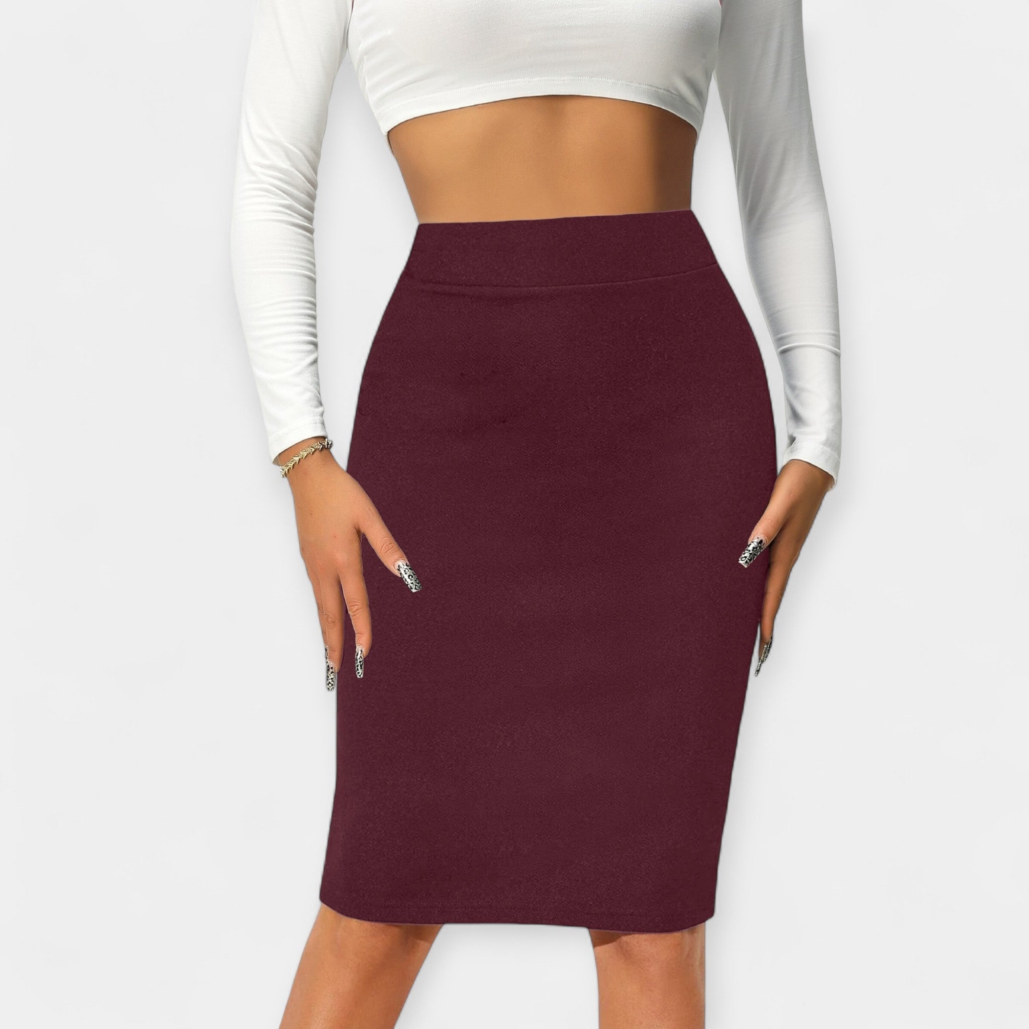 Vysoká Kancelářská Sukně Midi Elegantní Profesionální Styl