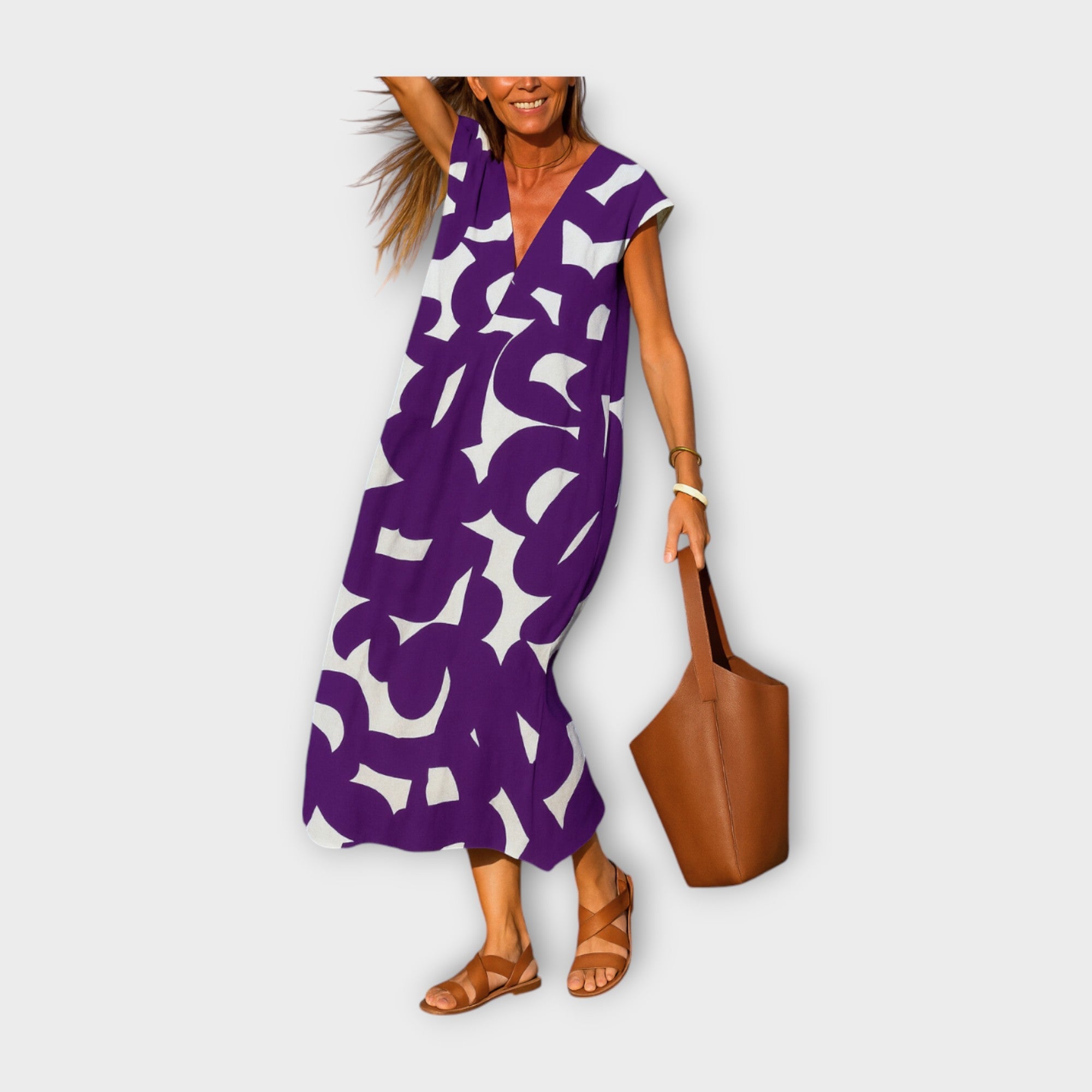 Dlouhé Šaty S Uměleckým Abstraktním Vzorem Letní Pohodou