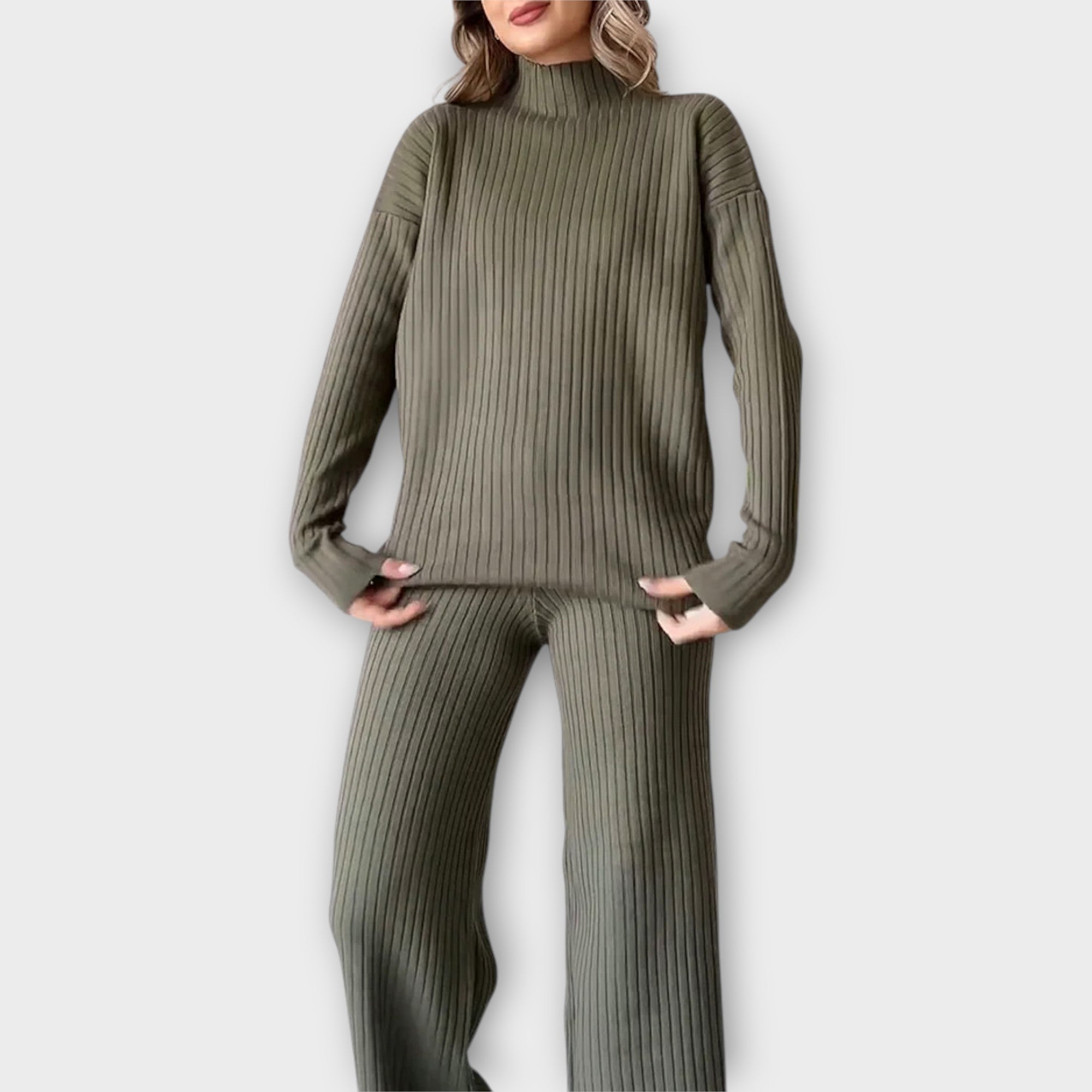 Pletený Set s Mikínou a Kalhotami Minimalistický Střih