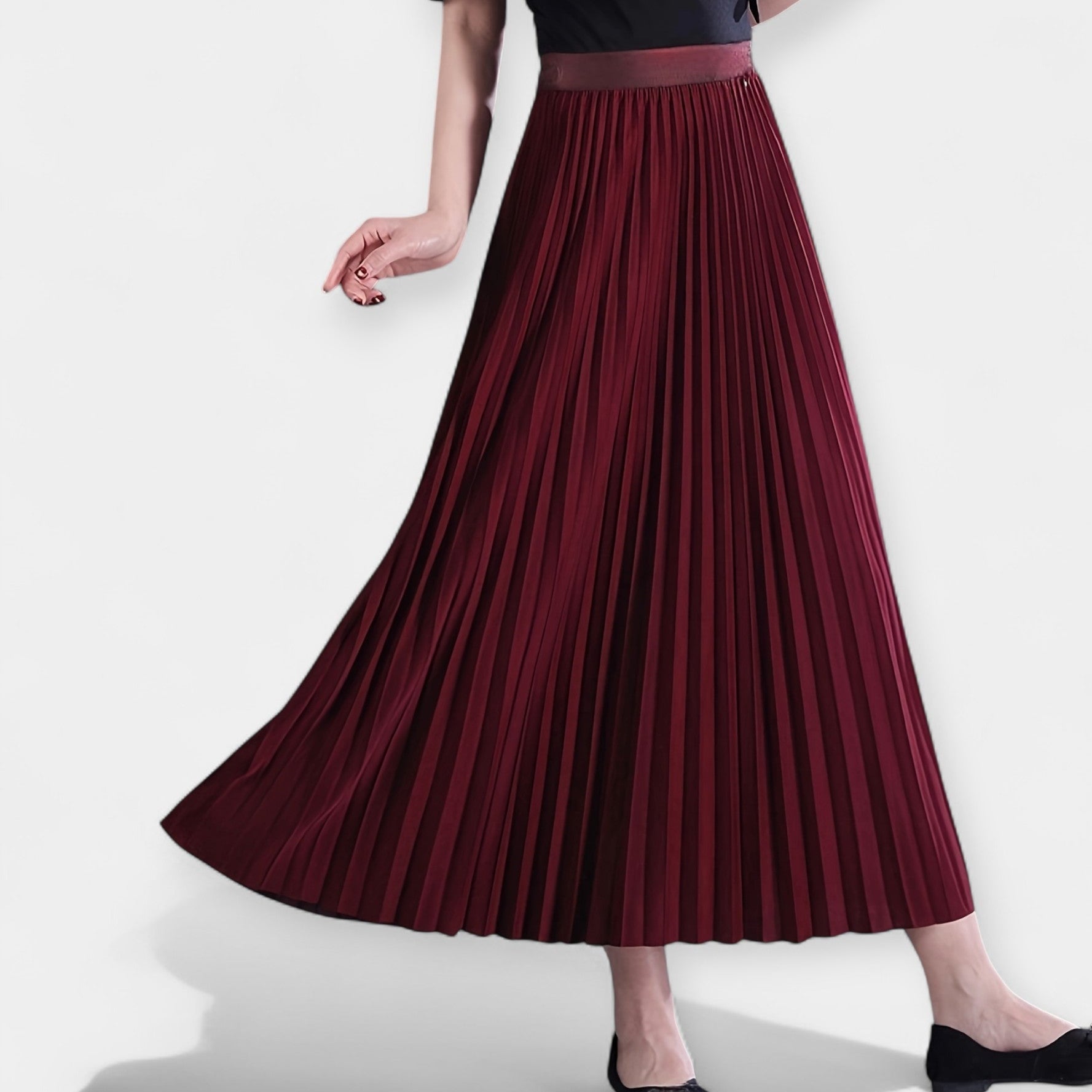 Dlouhá Plisovaná Saténová Sukně Se Vysokým Pasem Elegantní