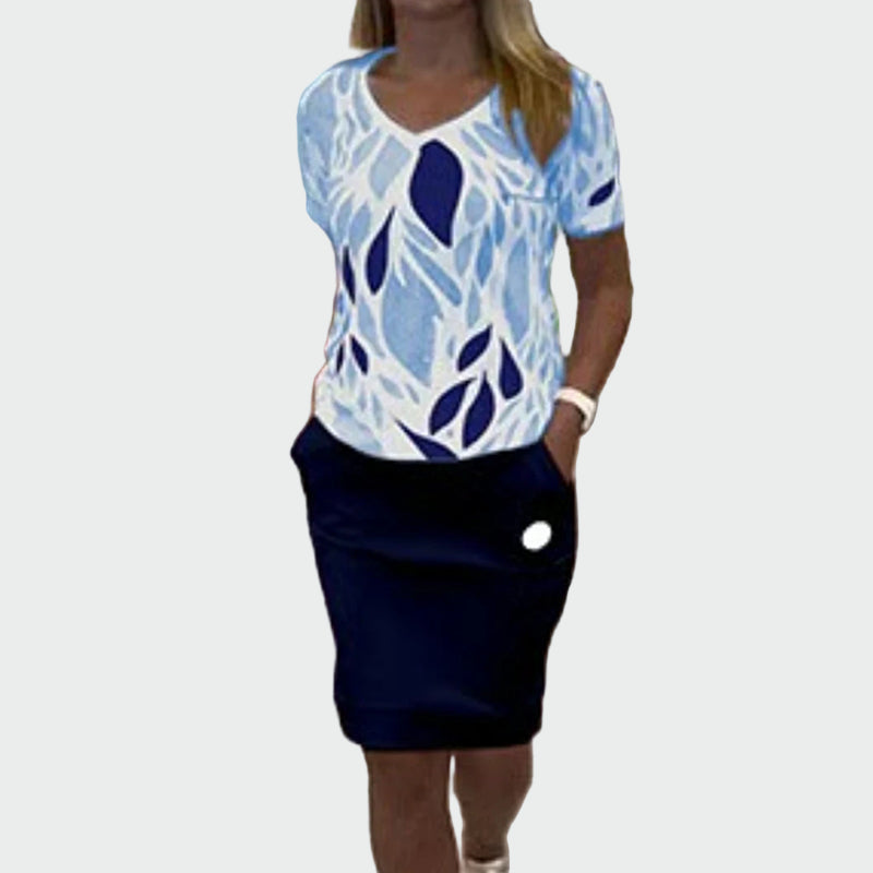 Set Topů Se Vzorem a Elegantní Sukně Pro Každodenní Pohodlí