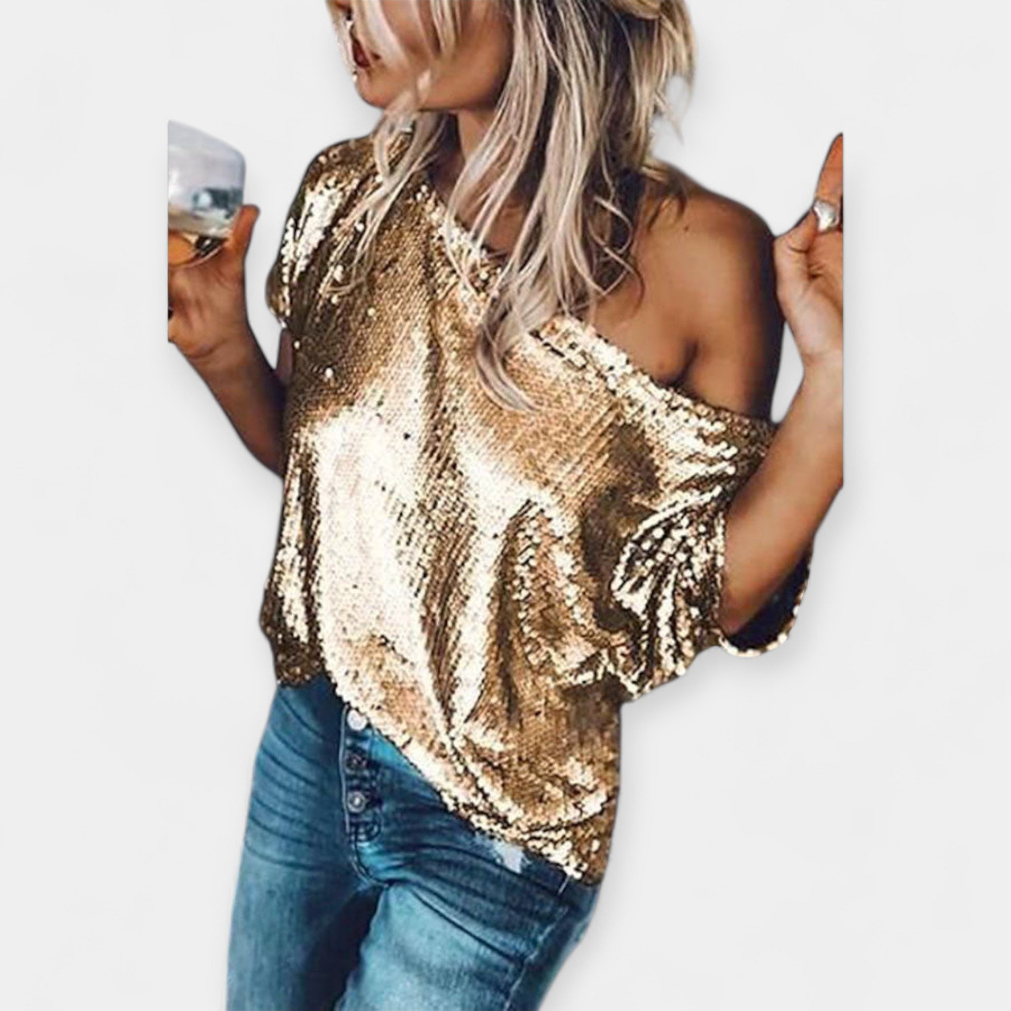 Blůza Zdobená Flitry Kulatý Výstřih Volný Střih Na Akci