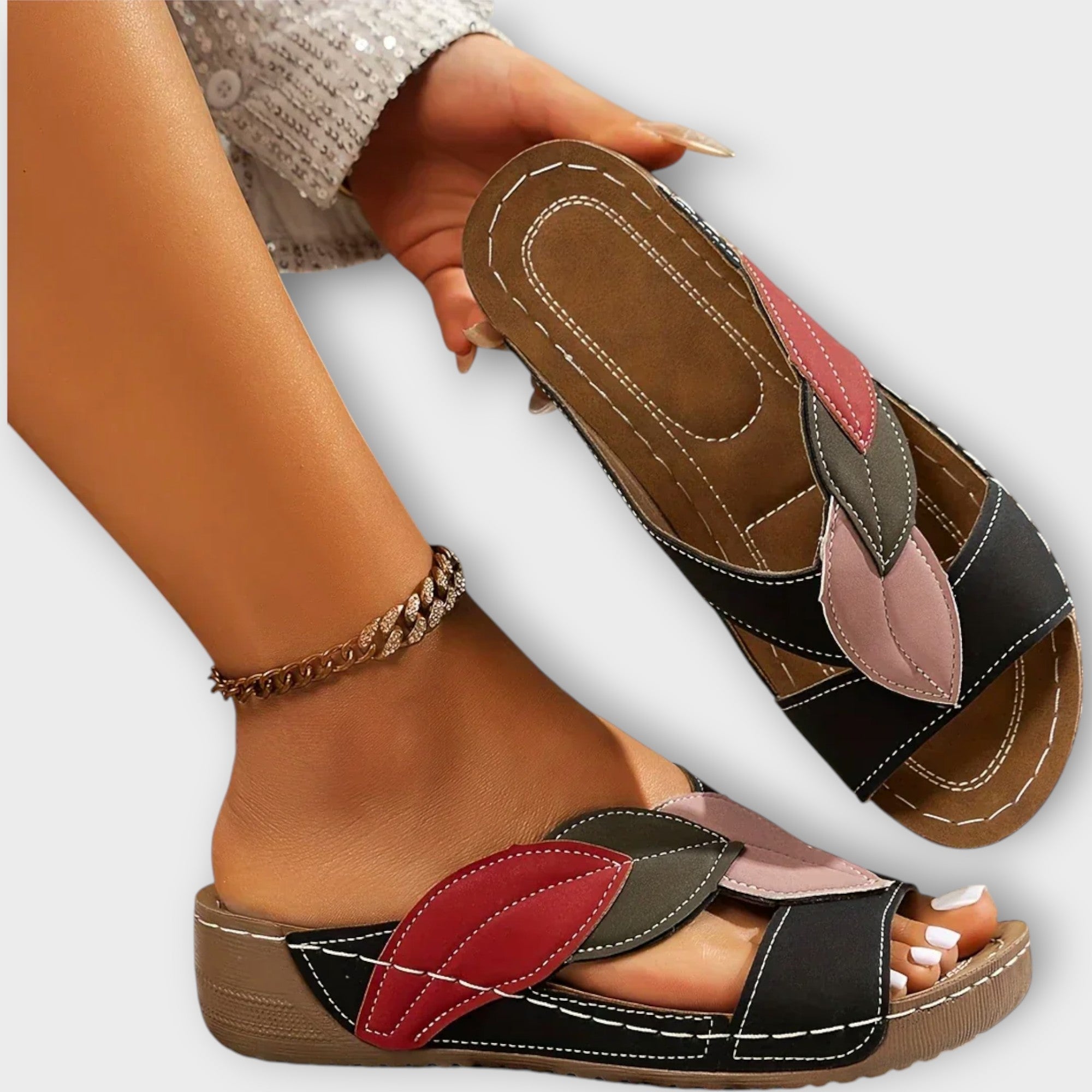 Slip On Sandály S Vícebarevný Vzorem Listů Pro Denní Nošení