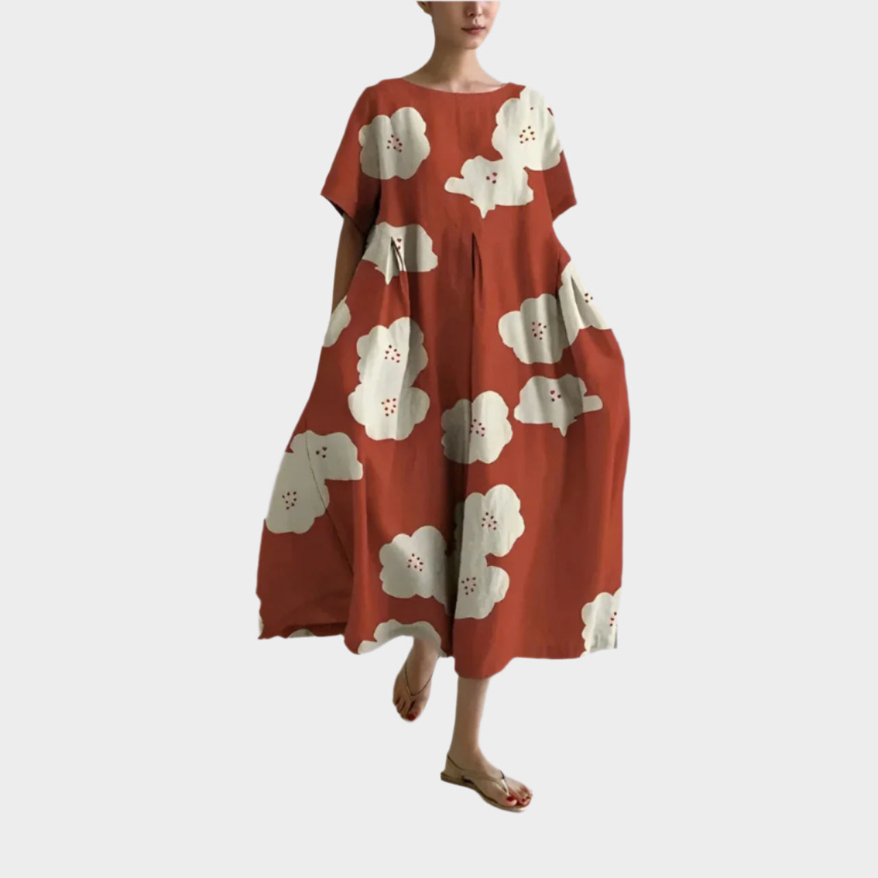 Pohodlné Dlouhé Retro Šaty S Květinovým Potiskem Letní