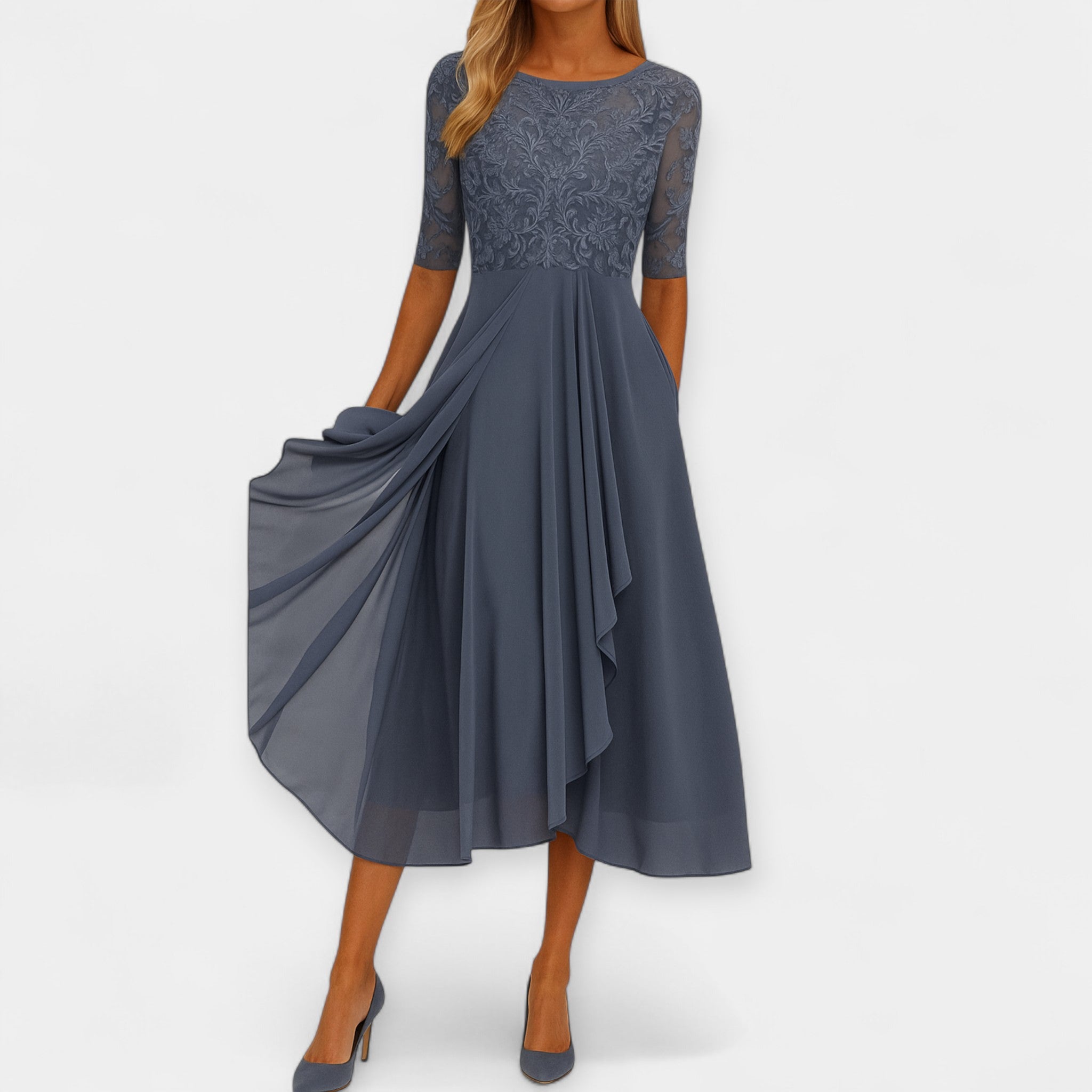 Elegantní Midi Šaty Diskrétní Sofistikovaný Vzhled Pohodlí