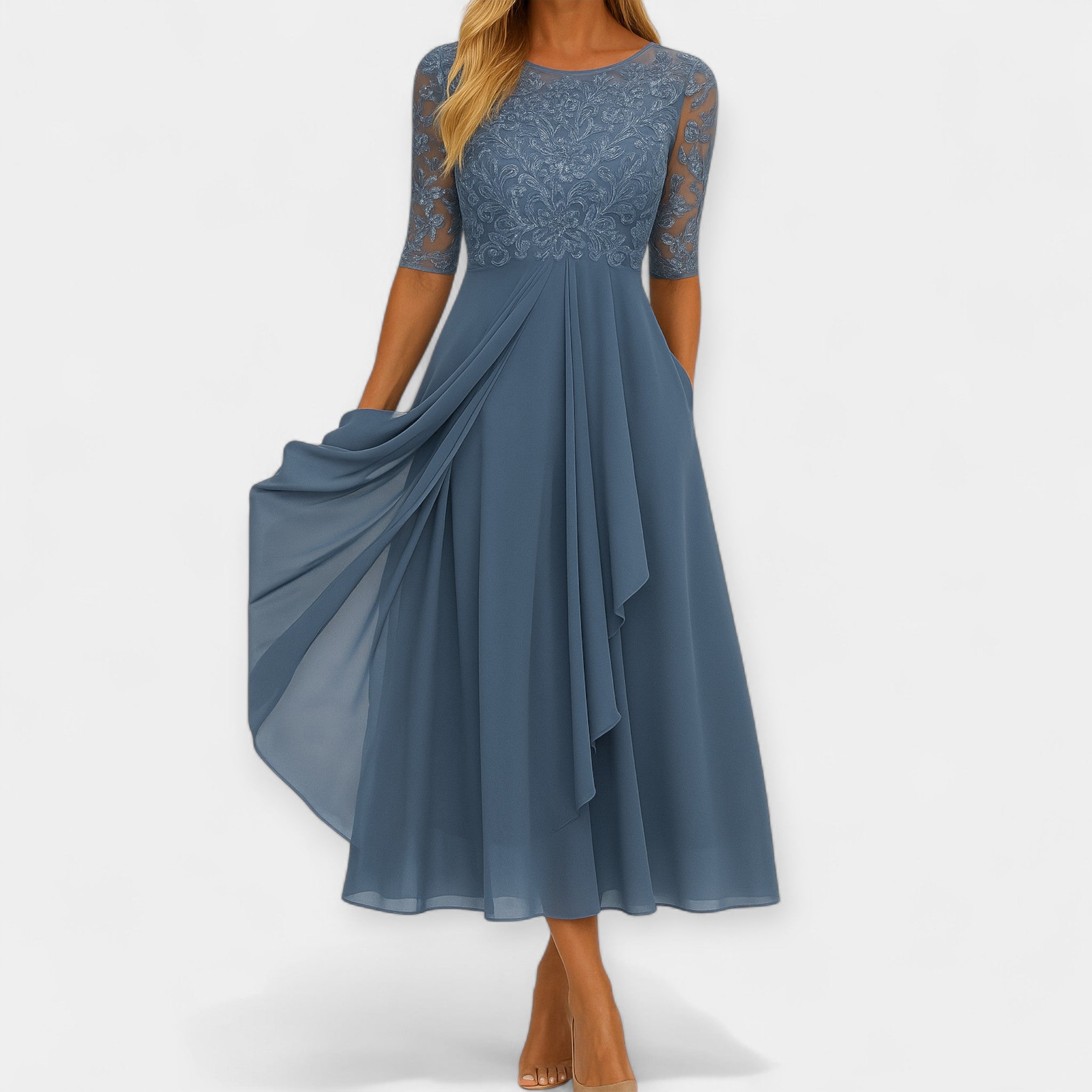 Elegantní Midi Šaty Diskrétní Sofistikovaný Vzhled Pohodlí