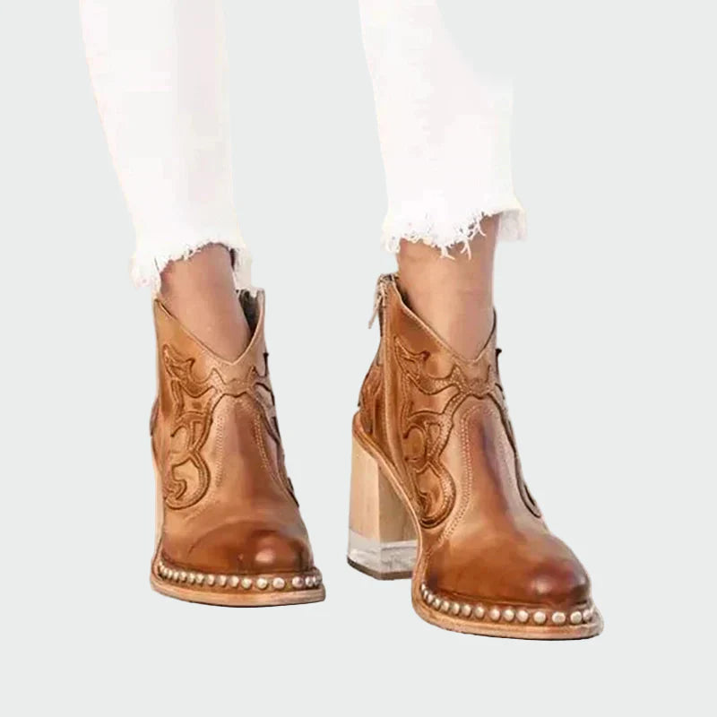 Vyšívané Kožené Boty Western Stylu Pro Dámy S Dekorem