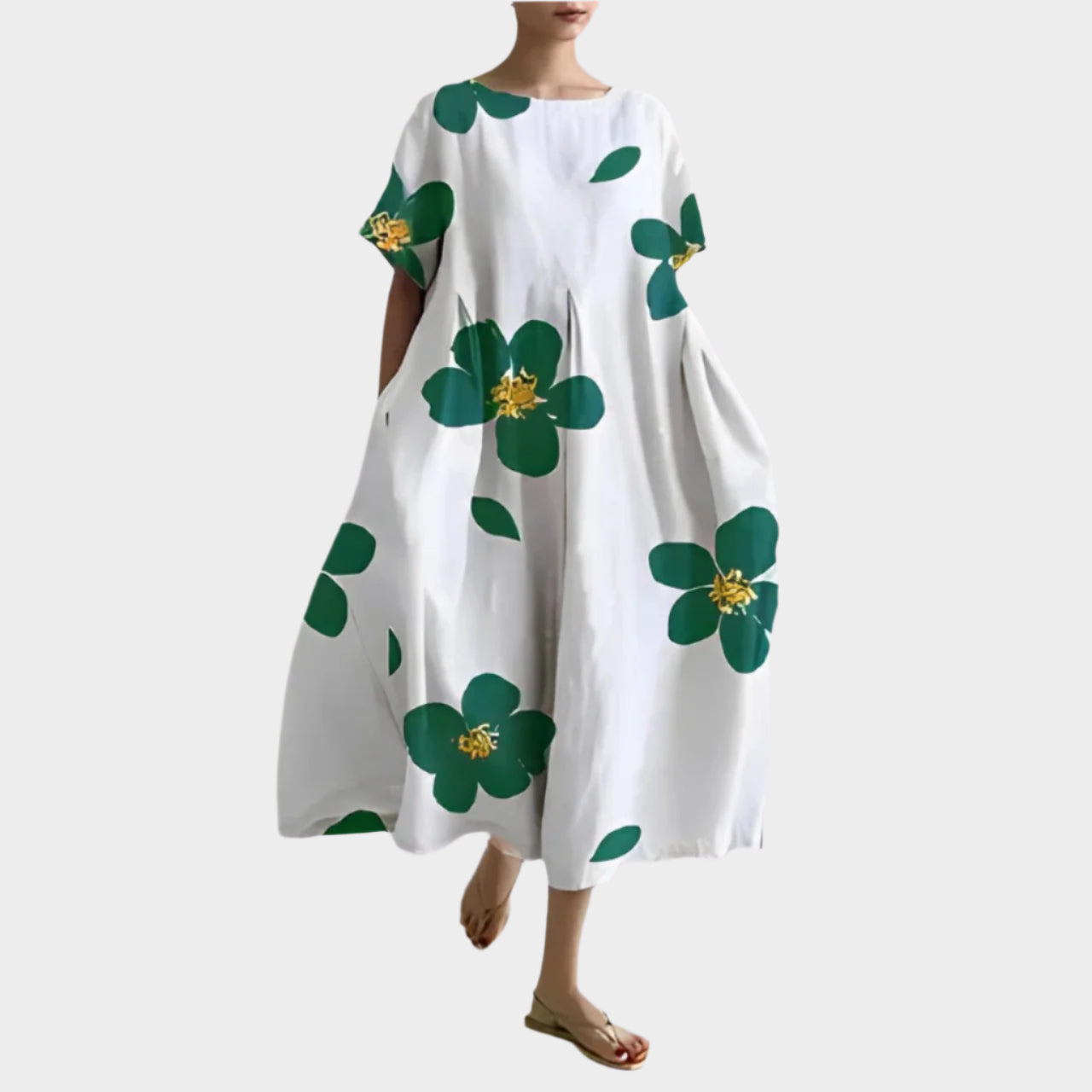 Pohodlné Dlouhé Retro Šaty S Květinovým Potiskem Letní