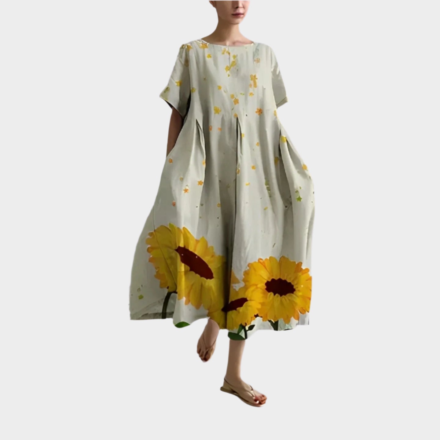 Pohodlné Dlouhé Retro Šaty S Květinovým Potiskem Letní