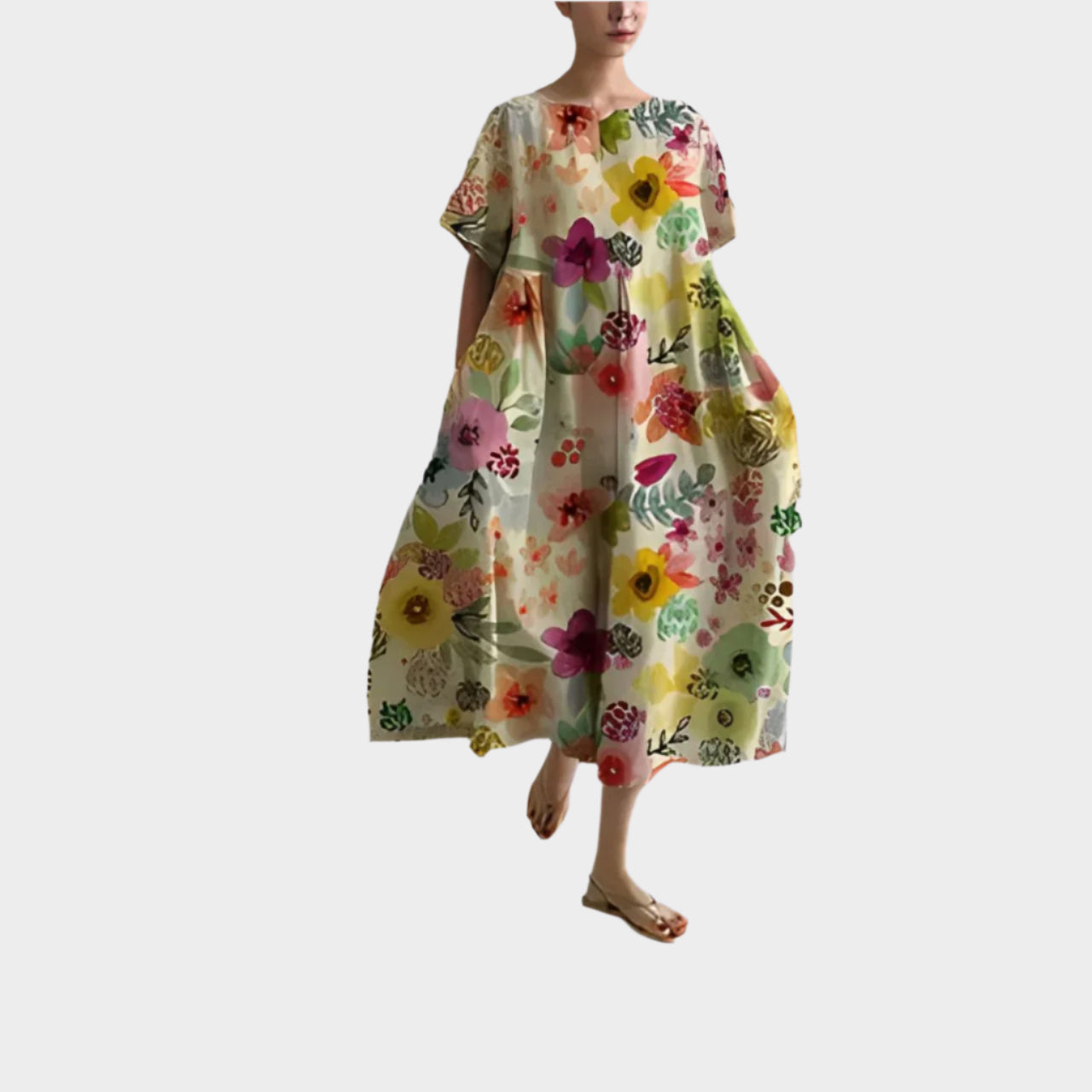 Pohodlné Dlouhé Retro Šaty S Květinovým Potiskem Letní