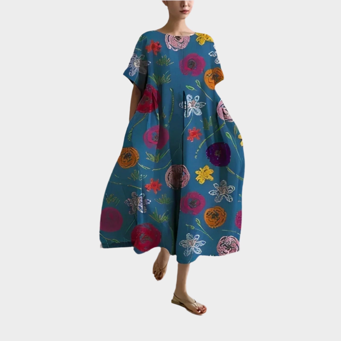 Pohodlné Dlouhé Retro Šaty S Květinovým Potiskem Letní