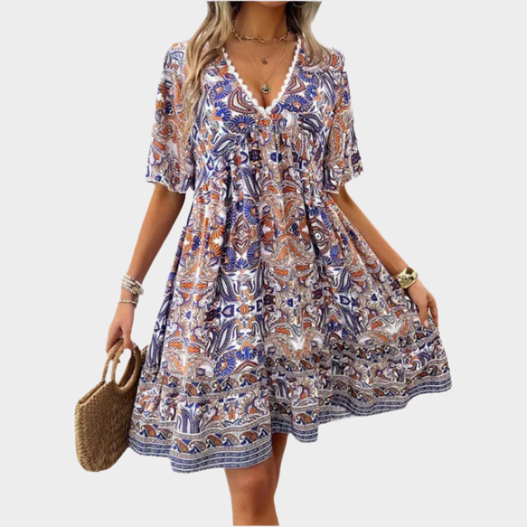 Mini Šaty Paisley Boho Letní Lehký Střih Pohodlí Styl