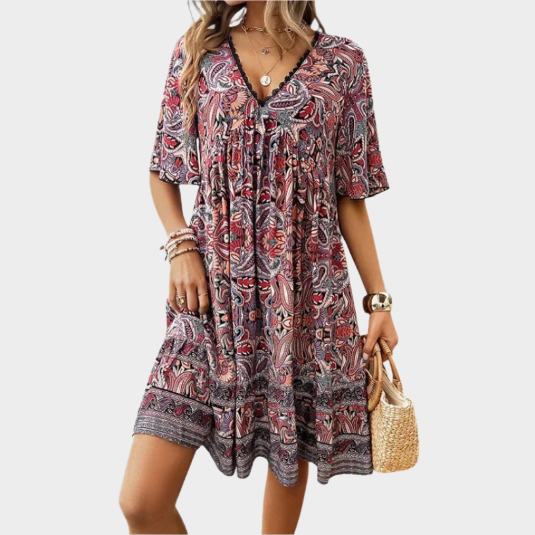 Mini Šaty Paisley Boho Letní Lehký Střih Pohodlí Styl