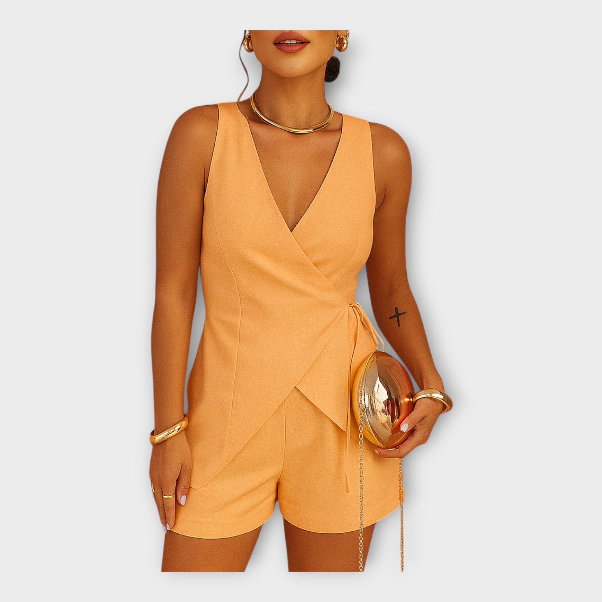 Luxusní Saténové Šortky Se Překříženým Topem Letní Set