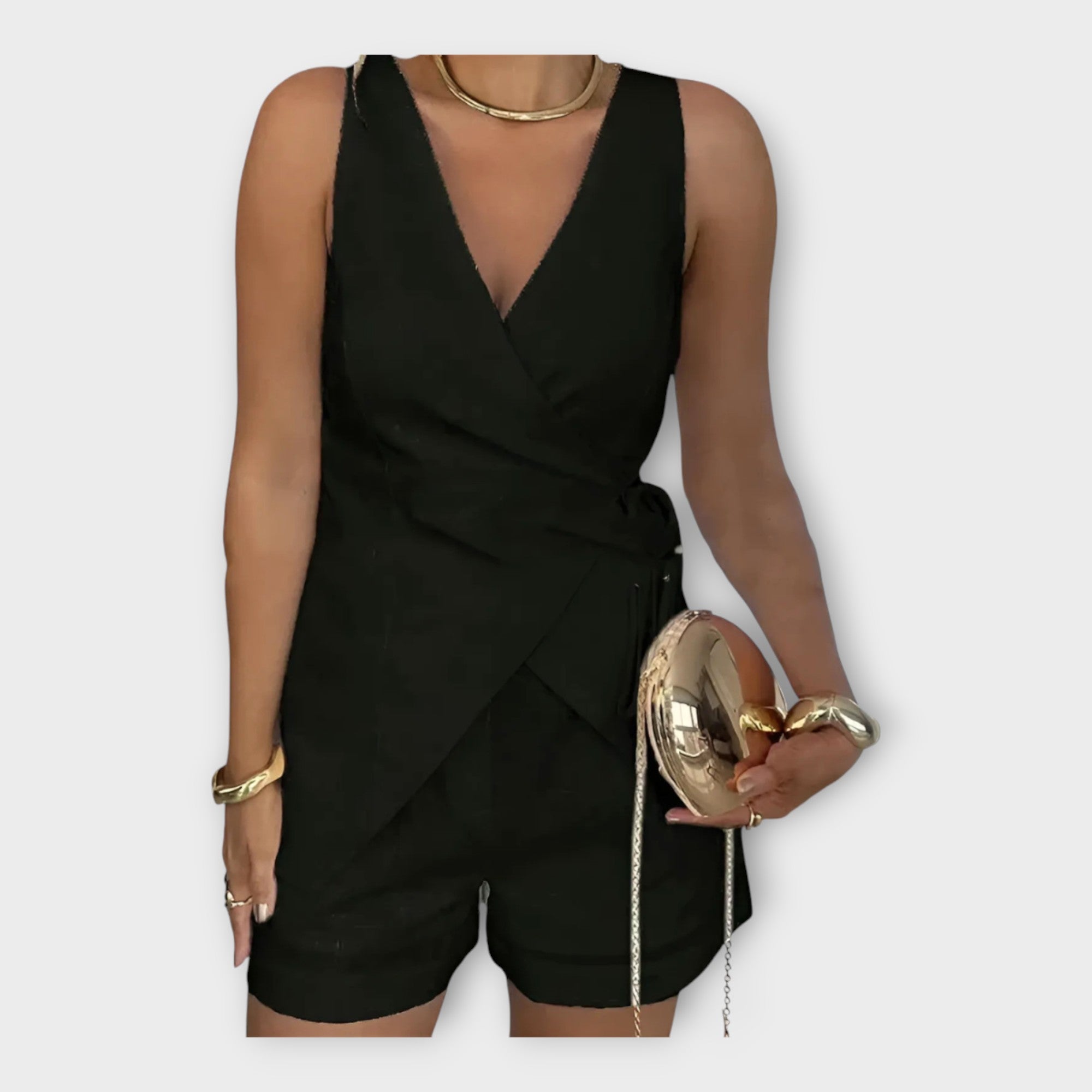 Luxusní Saténové Šortky Se Překříženým Topem Letní Set