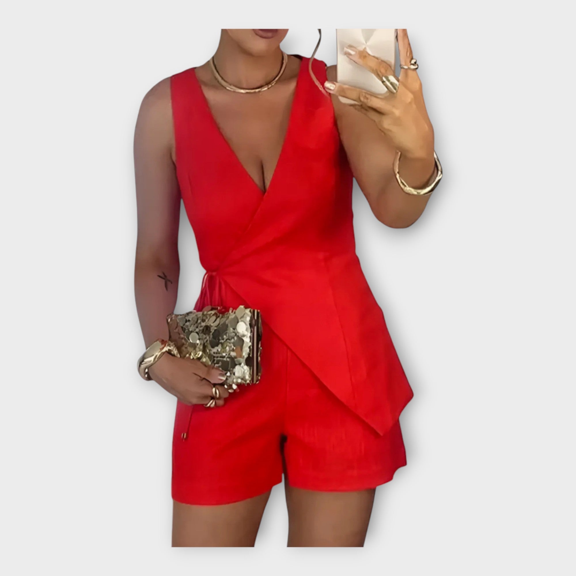 Luxusní Saténové Šortky Se Překříženým Topem Letní Set