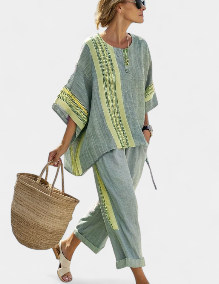 Sada z Lněného Bambusu Levandulová Detaily Hořčicově Žluté