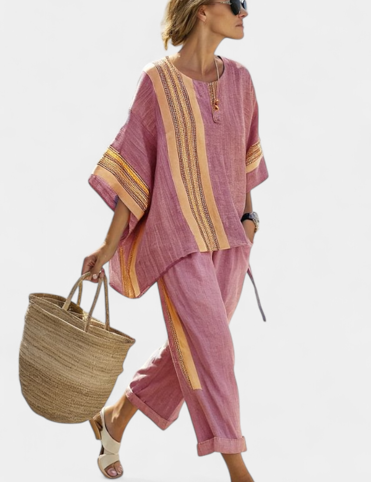 Sada z Lněného Bambusu Levandulová Detaily Hořčicově Žluté