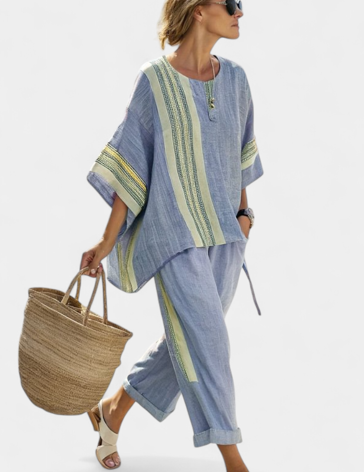 Sada z Lněného Bambusu Levandulová Detaily Hořčicově Žluté