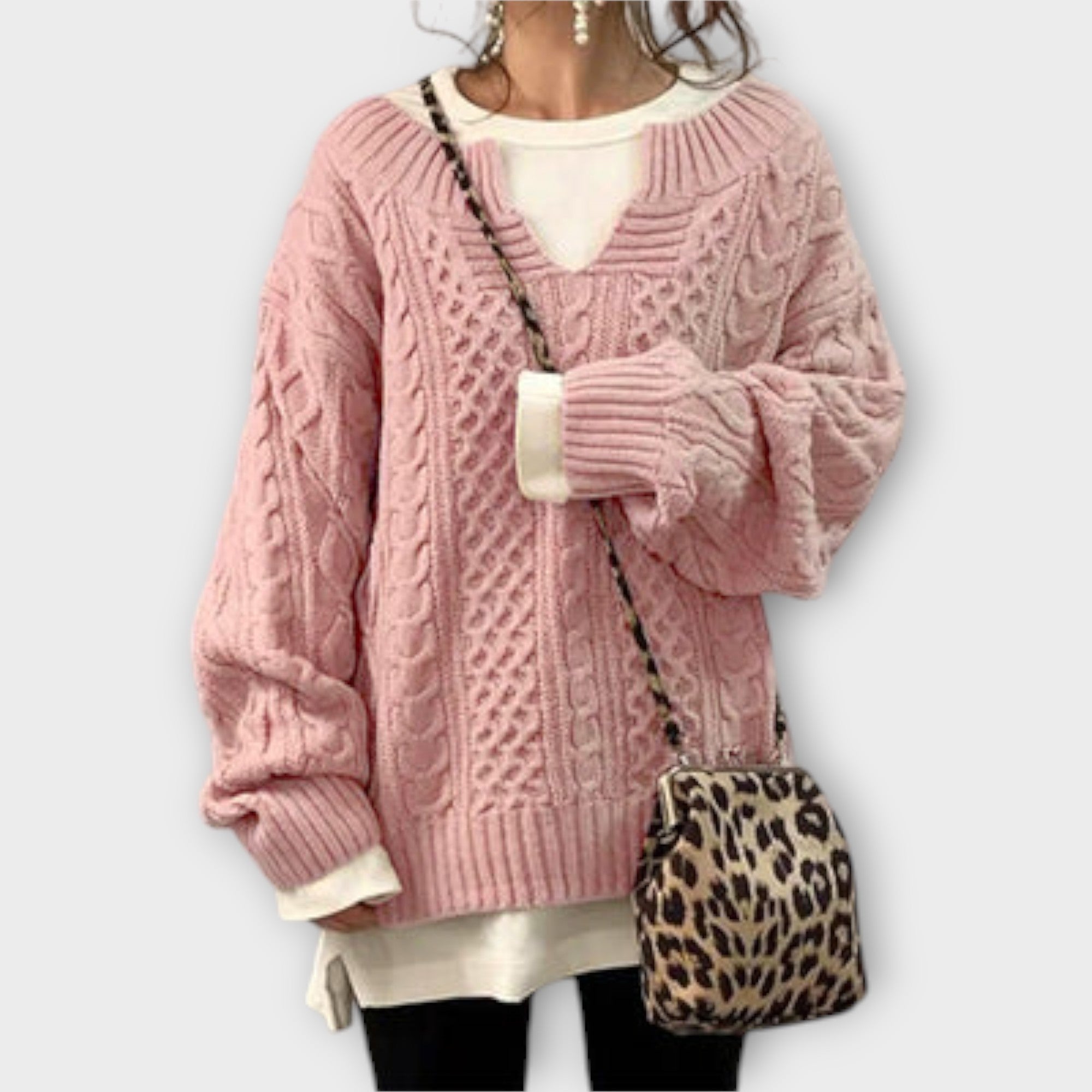 Lili Oversized Pletený Svetr S Copánkovým Vzorem Stylový