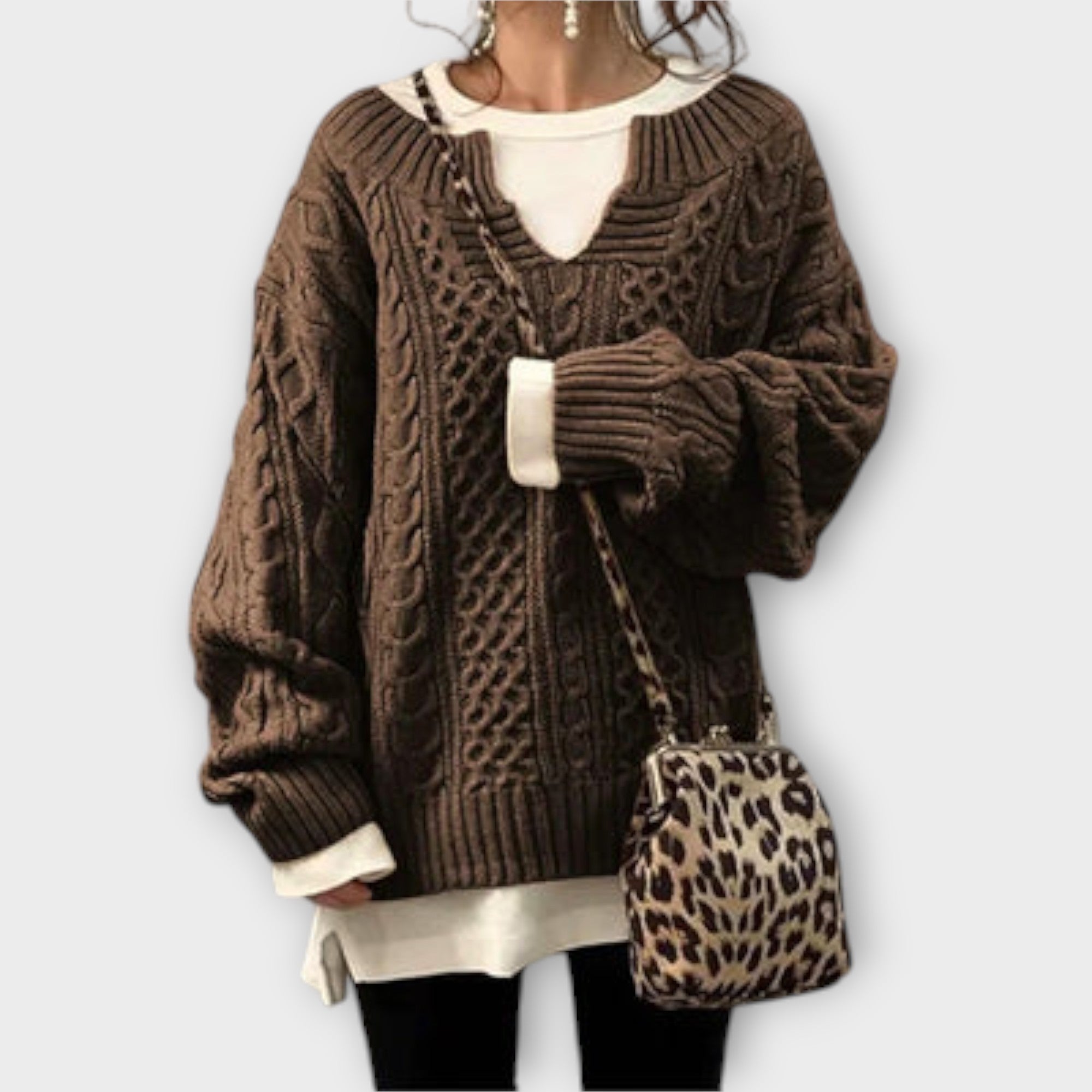 Lili Oversized Pletený Svetr S Copánkovým Vzorem Stylový