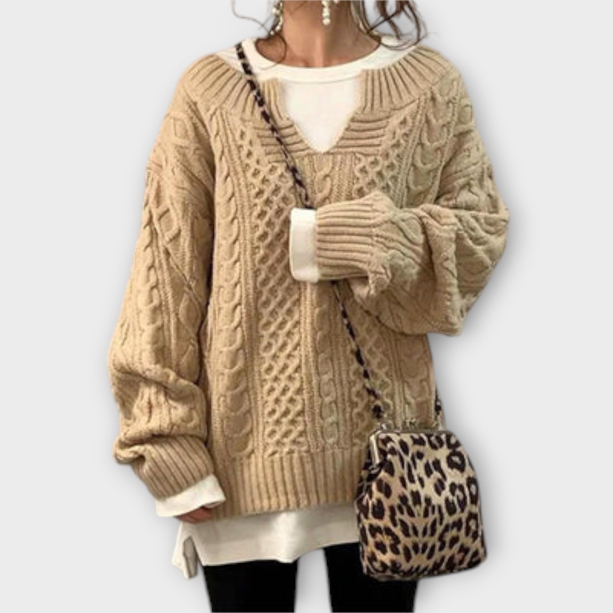 Lili Oversized Pletený Svetr S Copánkovým Vzorem Stylový