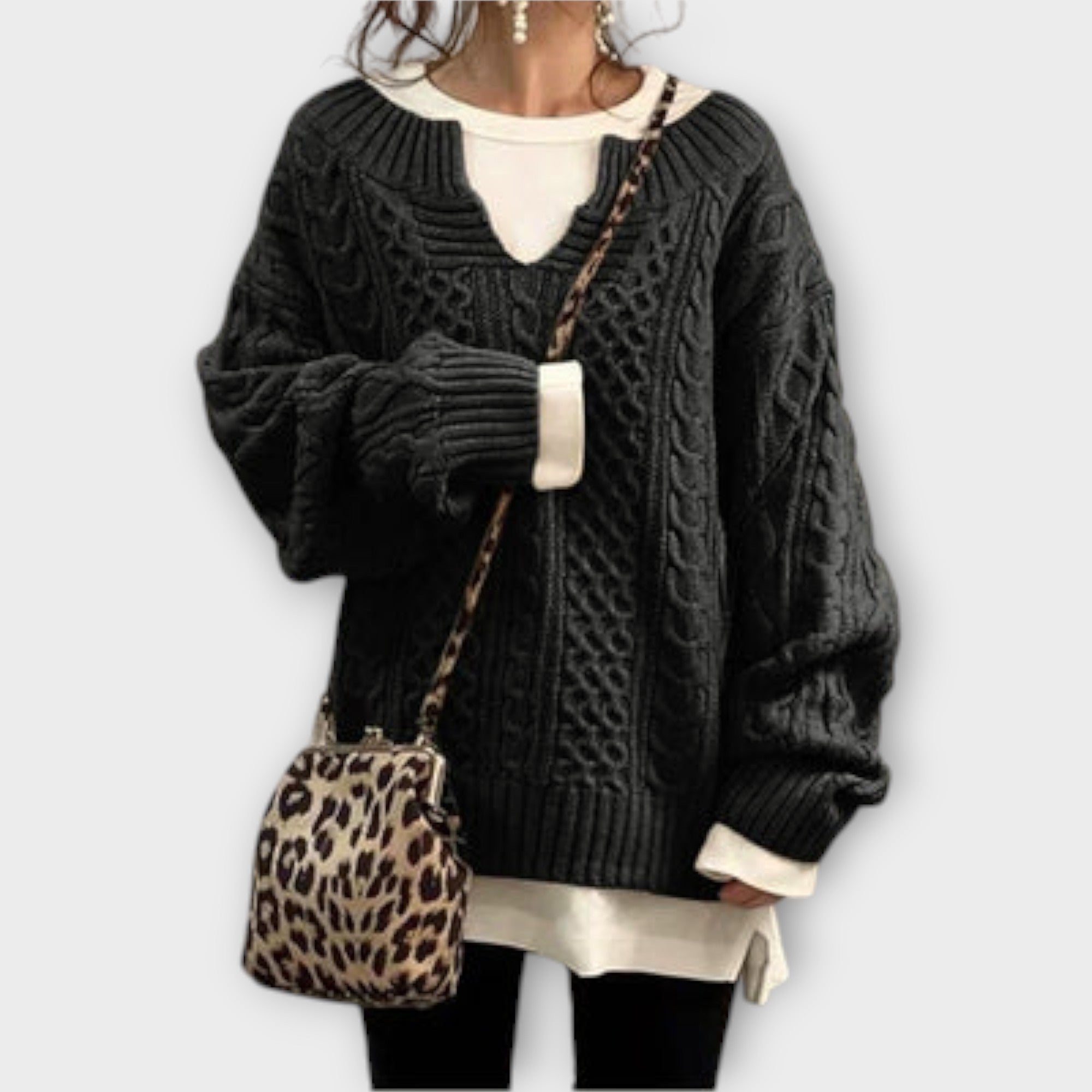 Lili Oversized Pletený Svetr S Copánkovým Vzorem Stylový