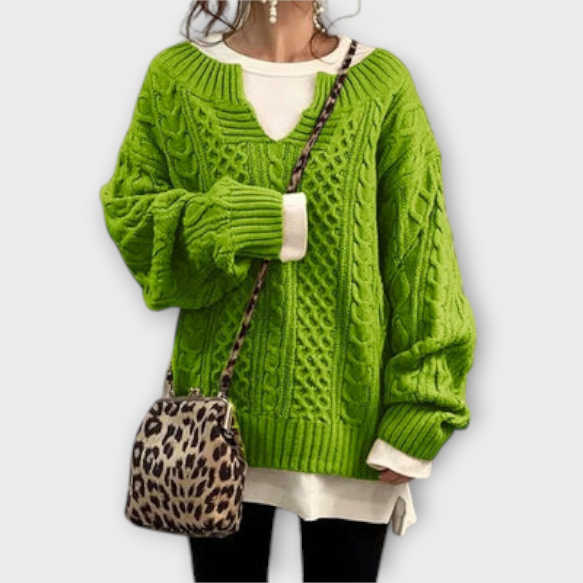 Lili Oversized Pletený Svetr S Copánkovým Vzorem Stylový