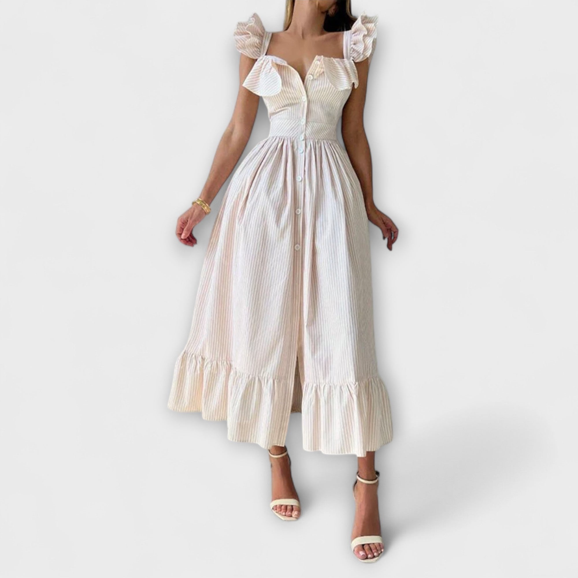 Šaty s Plisováním Žluté a Bílé Pruhy Korzetový Střih