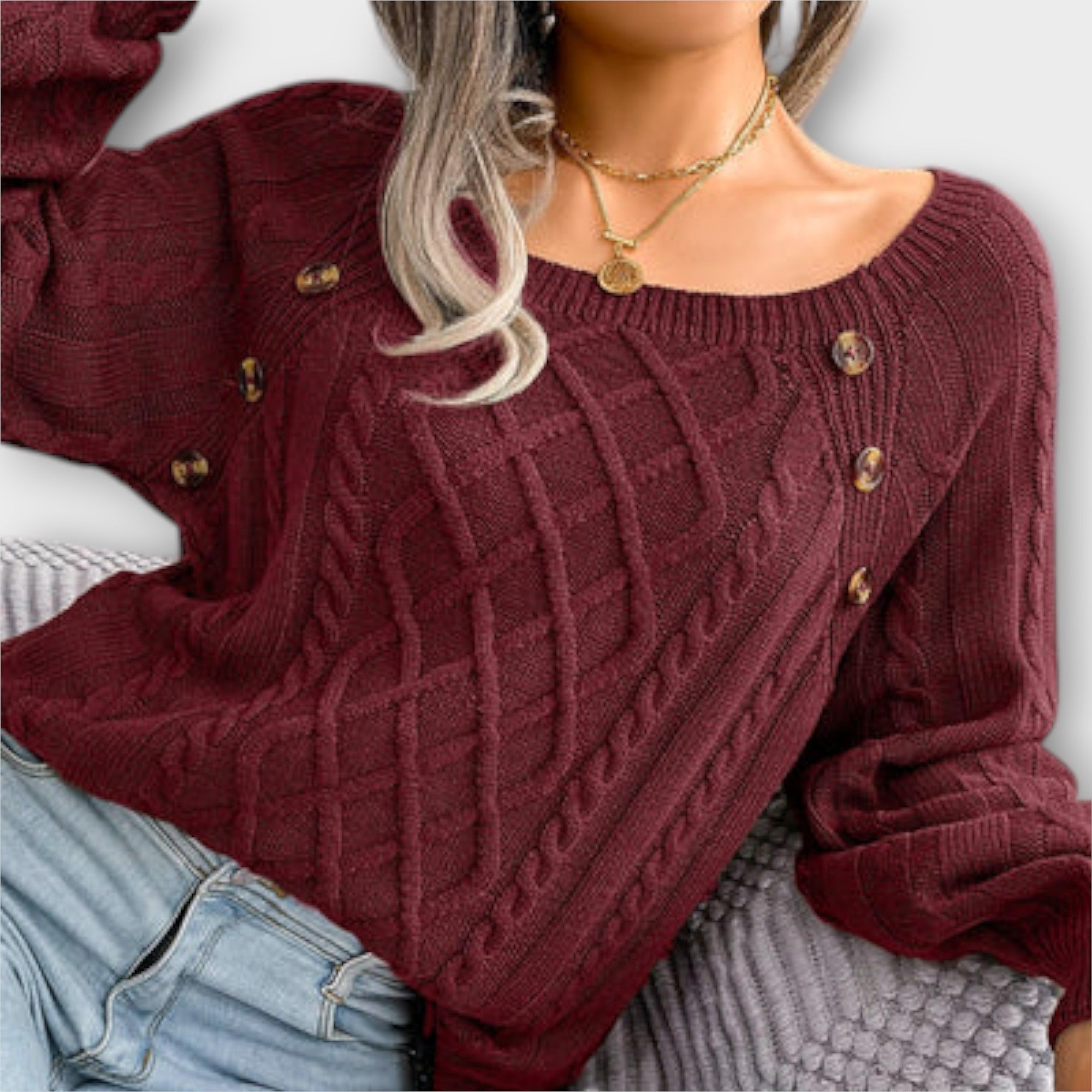 Malia Pletený Svetr S Knoflíky Elegantní Střih Pohodlí