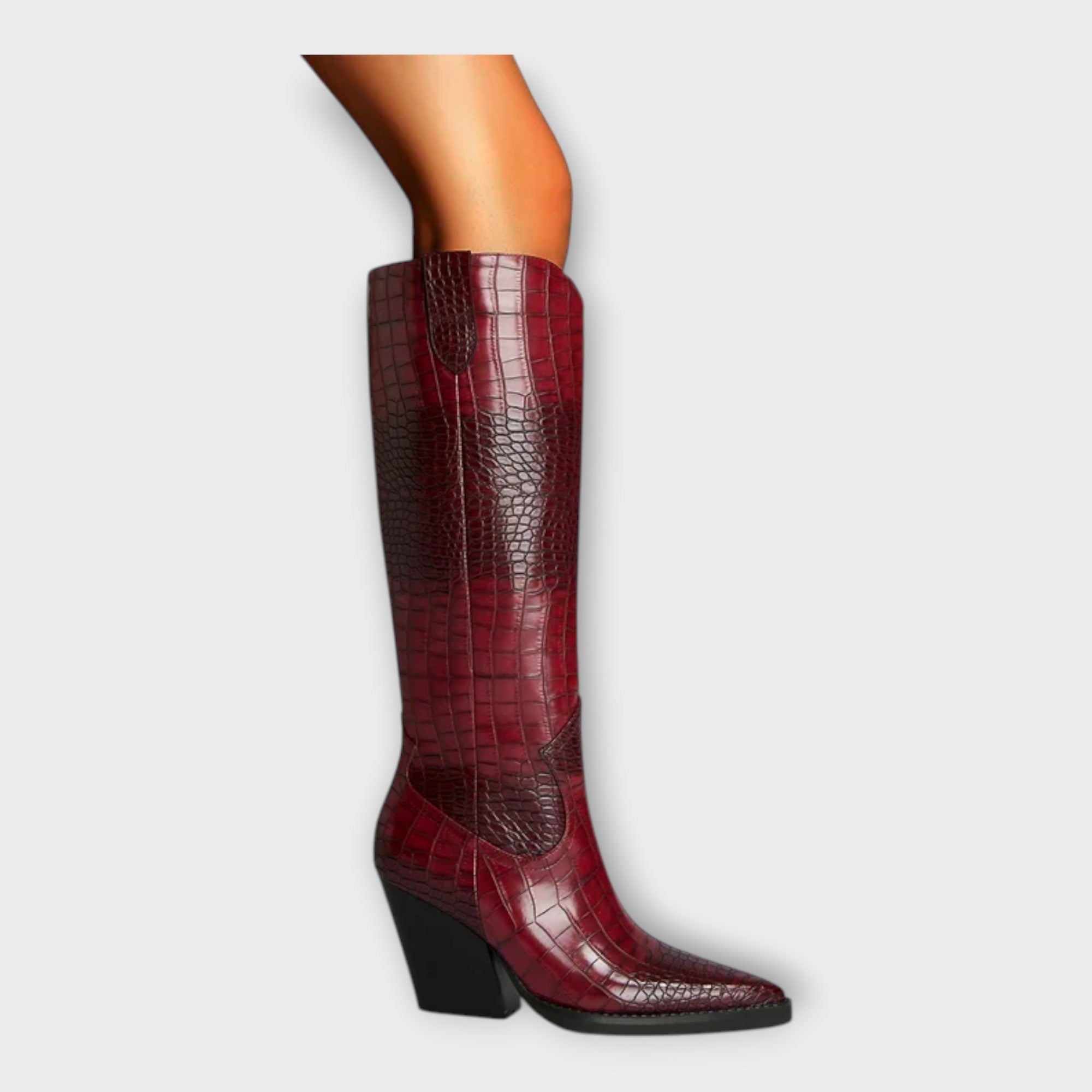 Kozačky S Vzorem Krokodílí A Elegantním Podpatkem Pro Ženy