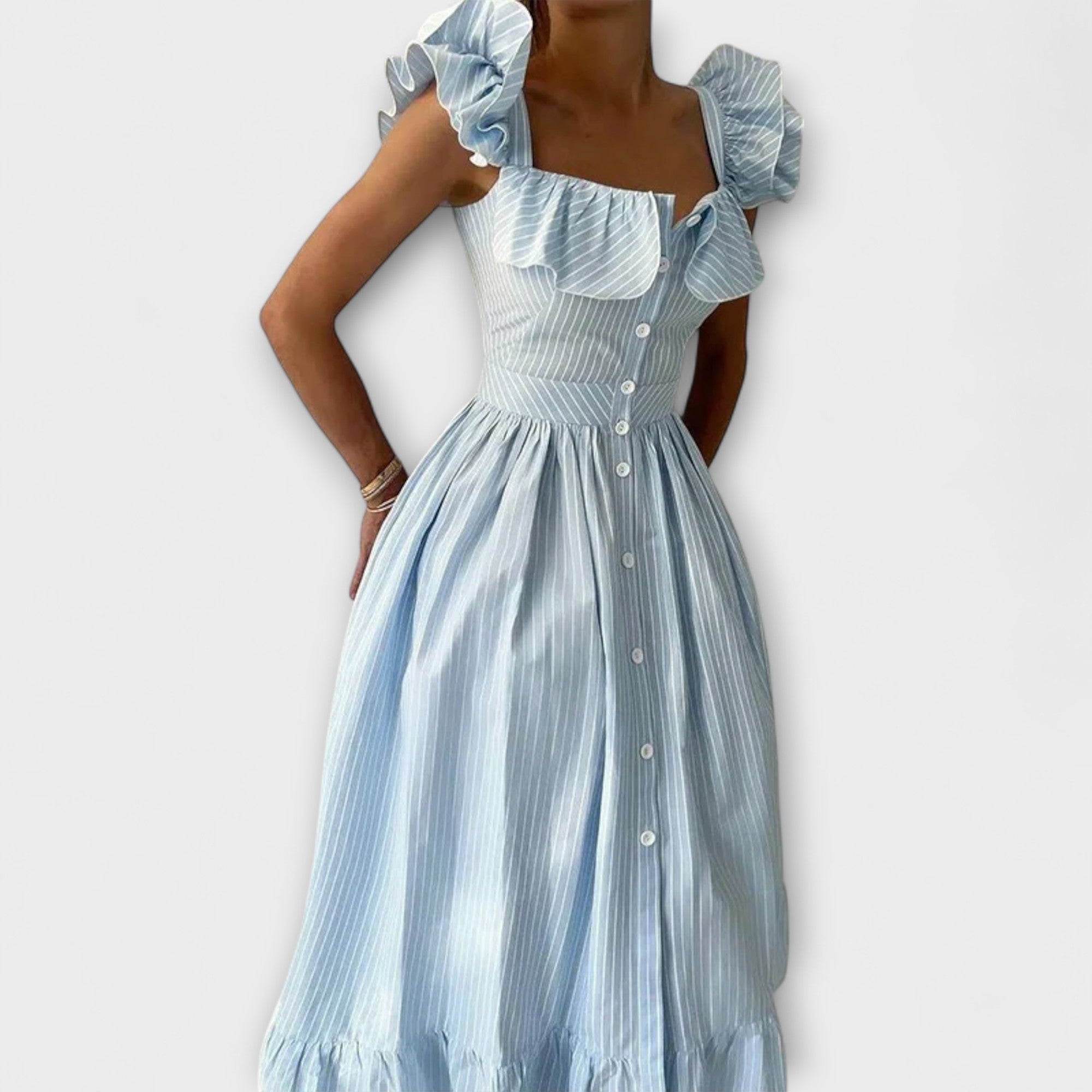 Šaty s Plisováním Žluté a Bílé Pruhy Korzetový Střih