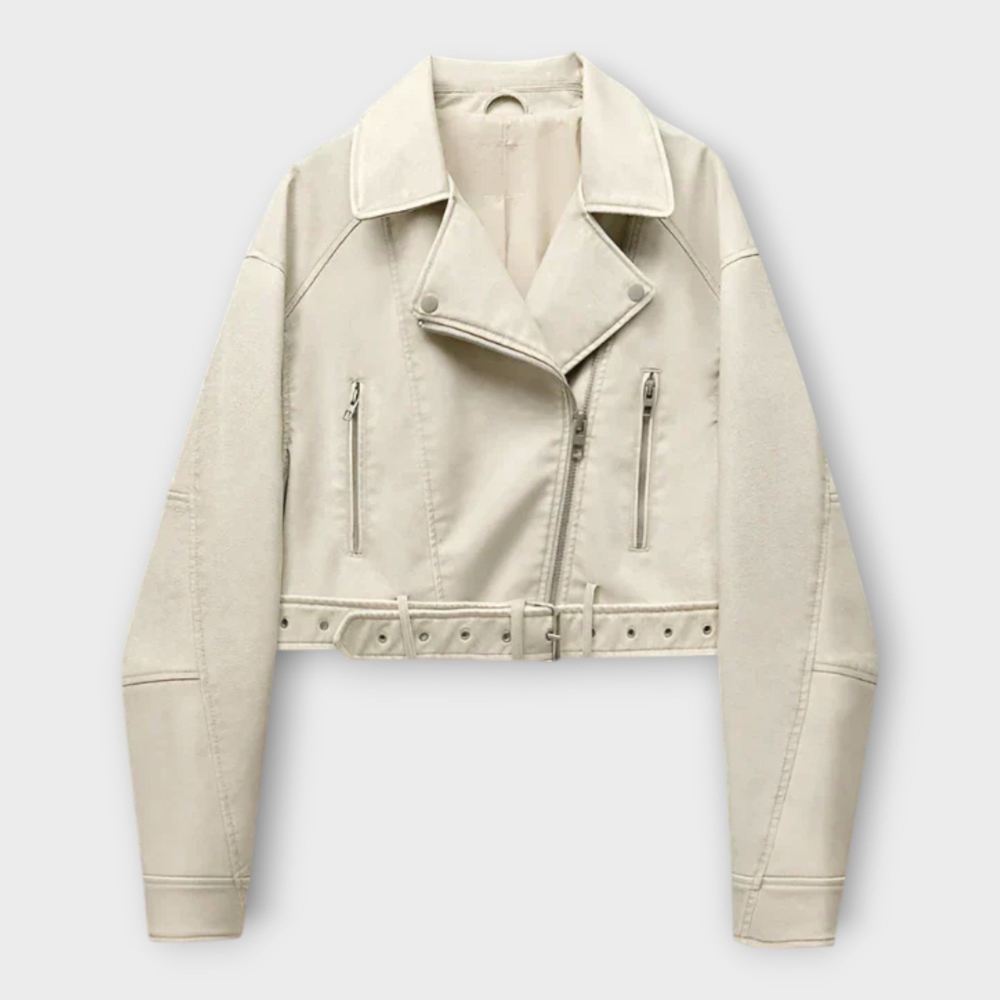 Moderní Krátká Kožená Bunda S Páskem Elegantní Vzhled