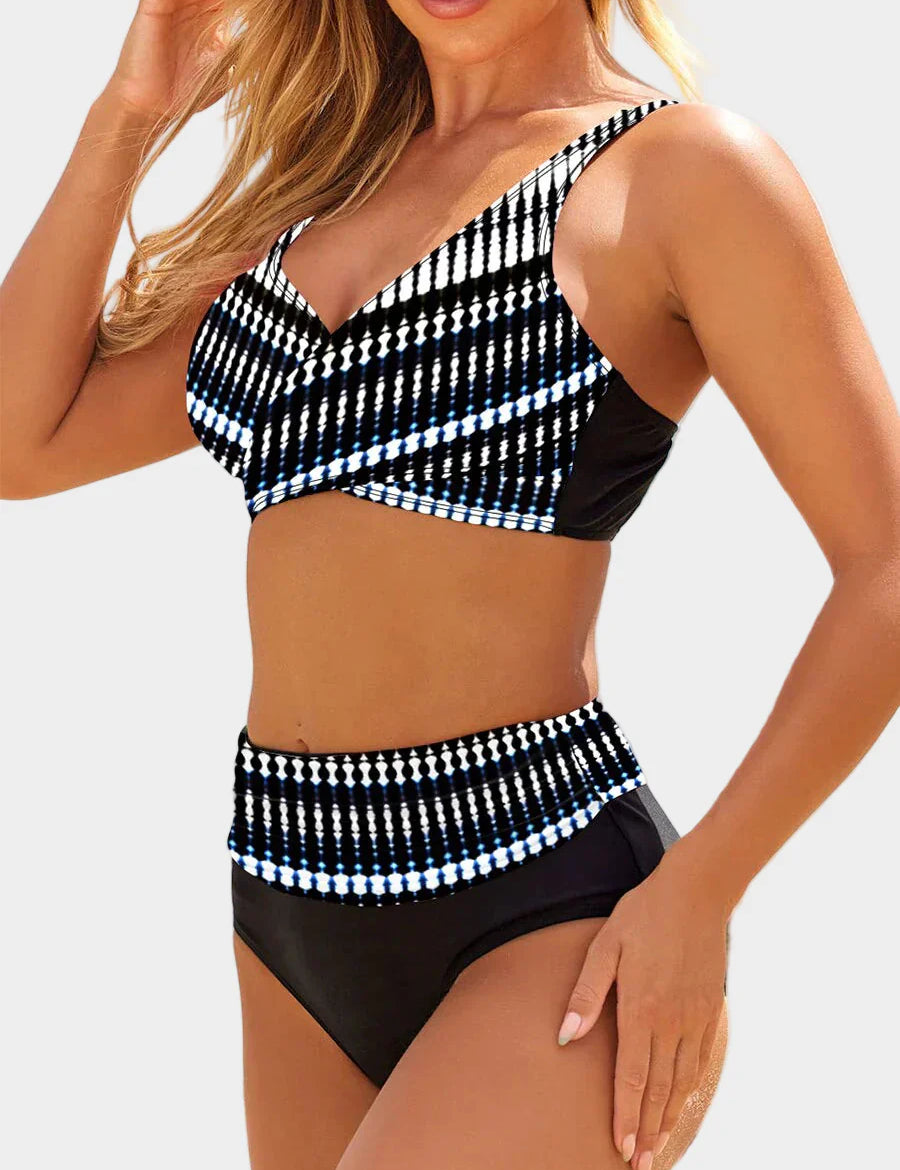 Tvarující Bikini S Vysokým Pasem Geometrickým Vzorem
