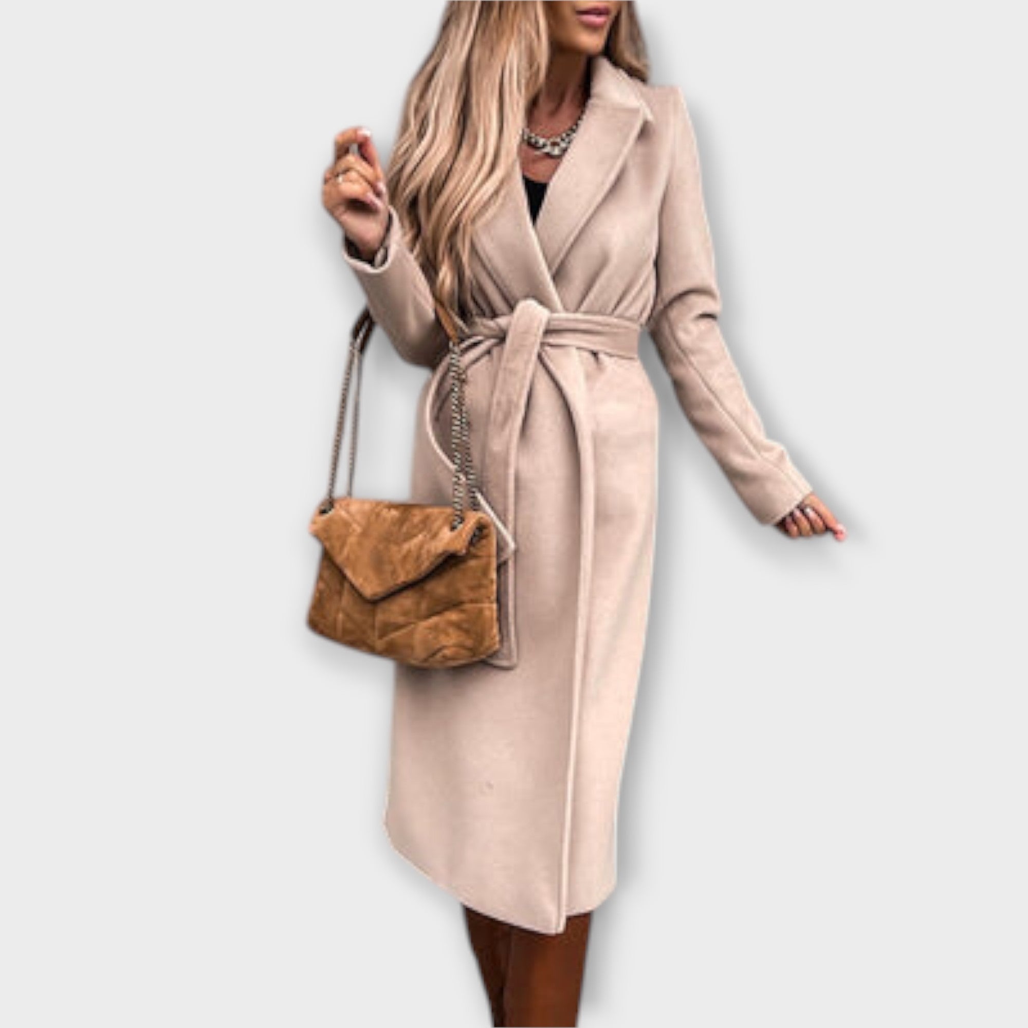 Elíza Elegantní Dlouhý Kabát Páskem Pro Ženy Sofistikovaná