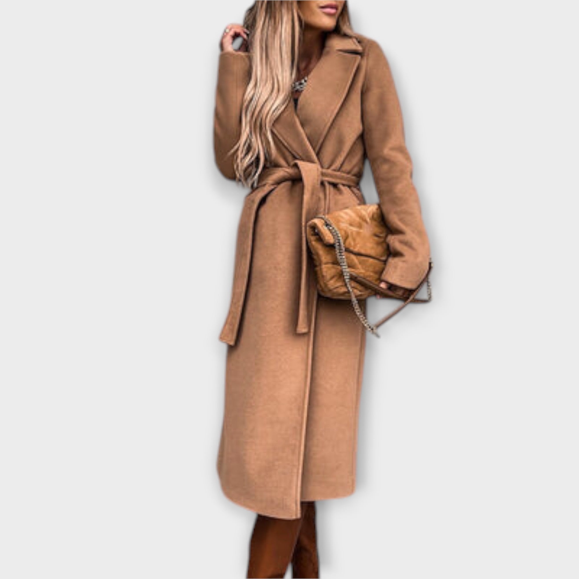 Elíza Elegantní Dlouhý Kabát Páskem Pro Ženy Sofistikovaná