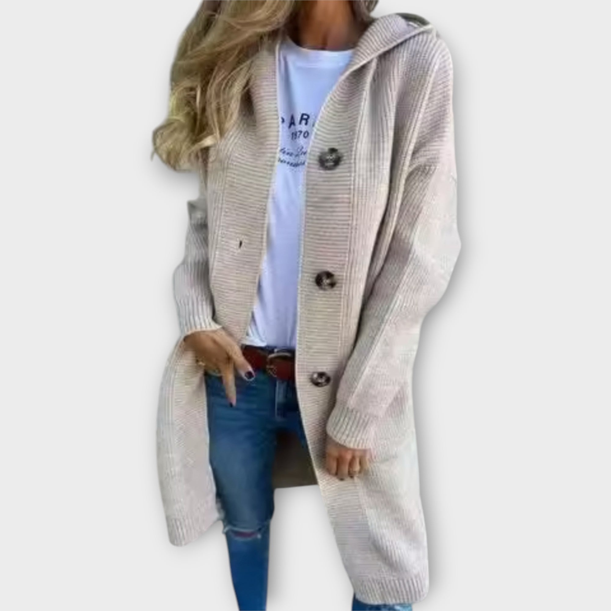 Dlouhý Pletený Kardigan S Knoflíky A Kapucí Pro Každý Styl