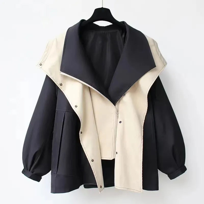 Lehká Větruodolná Bunda Khaki Béžová Dvoubarevný Design