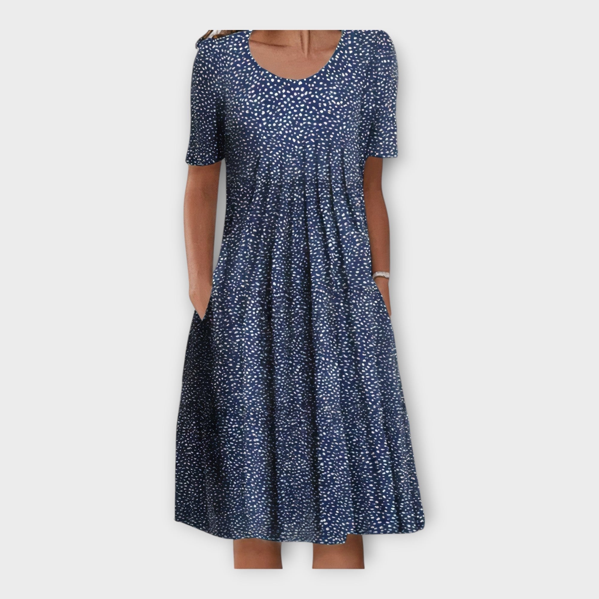 Šaty S Květinovým Vzorem A Krátkým Rukávem A Kapsami