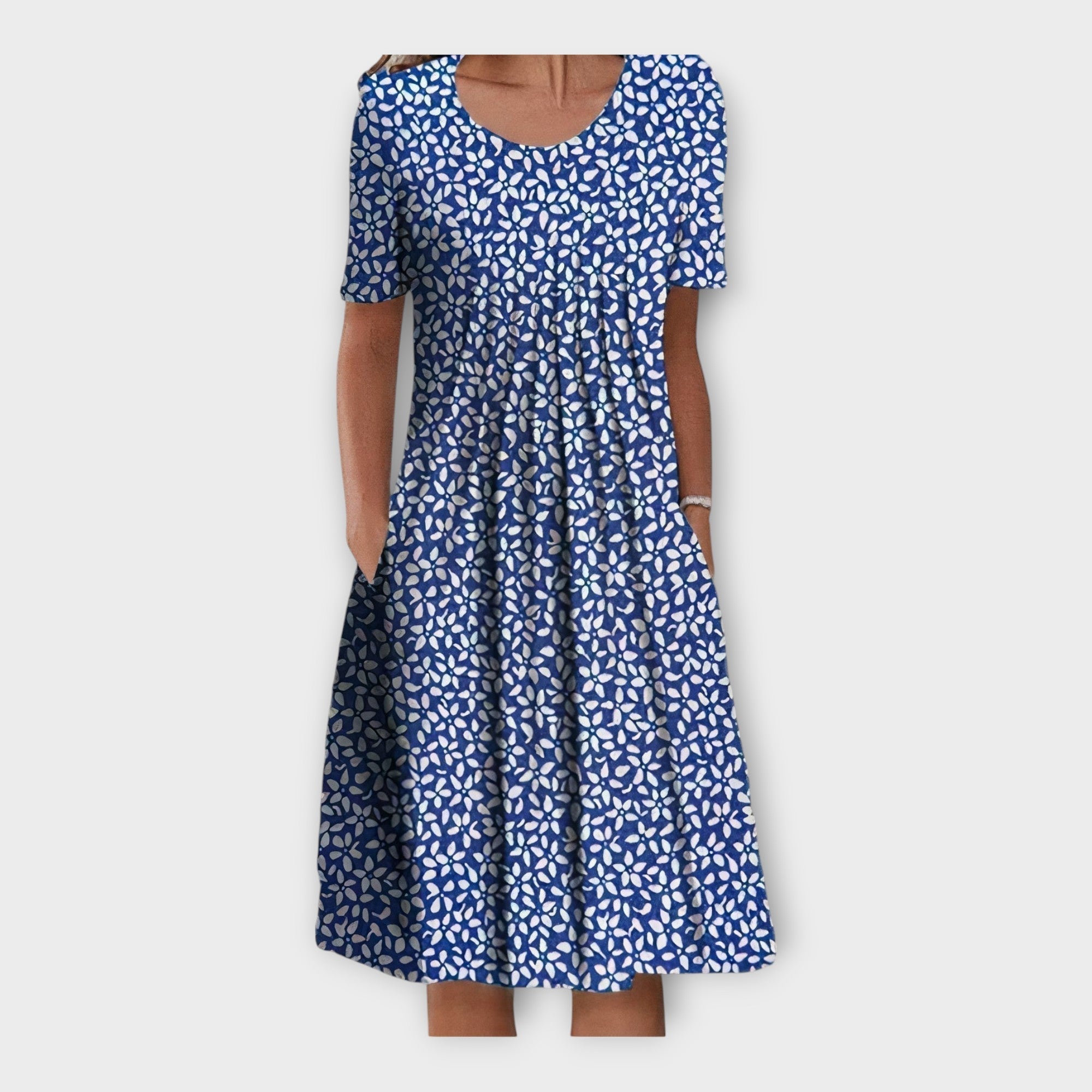 Šaty S Květinovým Vzorem A Krátkým Rukávem A Kapsami