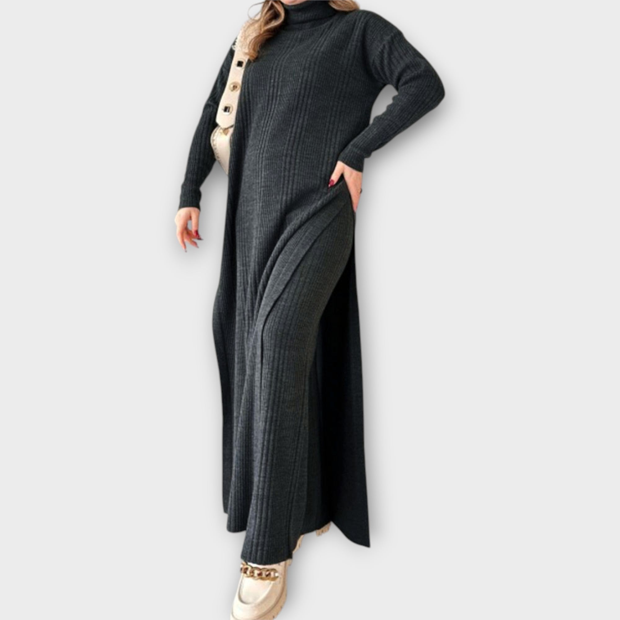 Maxi Pletené Šaty Volný Střih Elegantní Pohodlí Denně