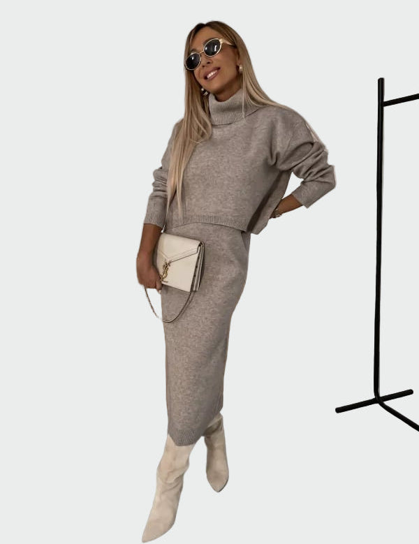 Dvoudílný Set Šaty A Rolákový Svetr Pro Elegantní Vzhled