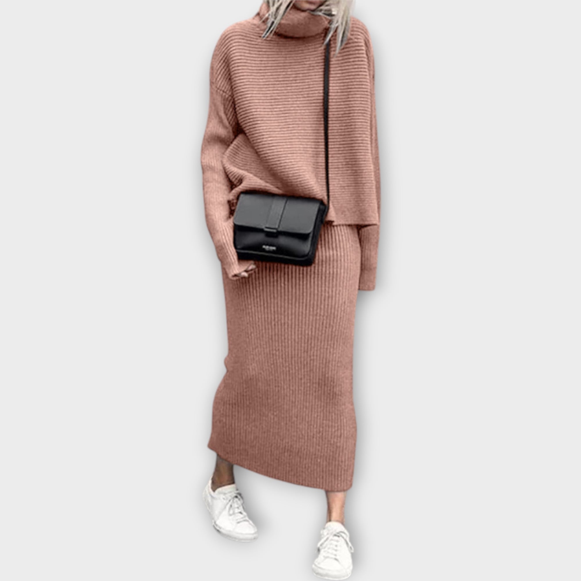 Elegantní Pletený Set S Rolákem A Sukní Každodenní Vzhled