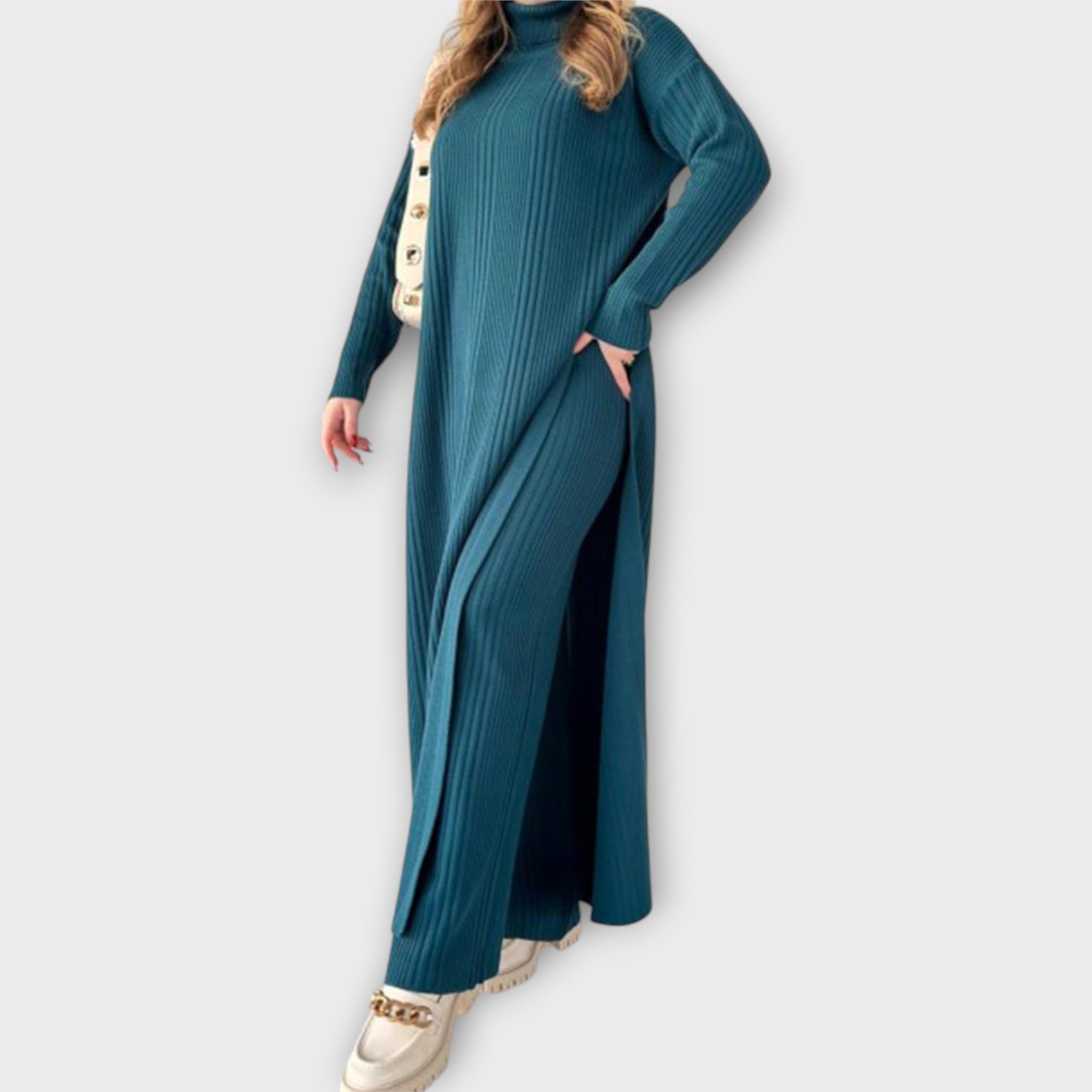 Maxi Pletené Šaty Volný Střih Elegantní Pohodlí Denně