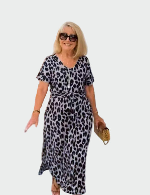 Šaty Leopardí Potisk S V Výstřihem Midi Délka Elegantní