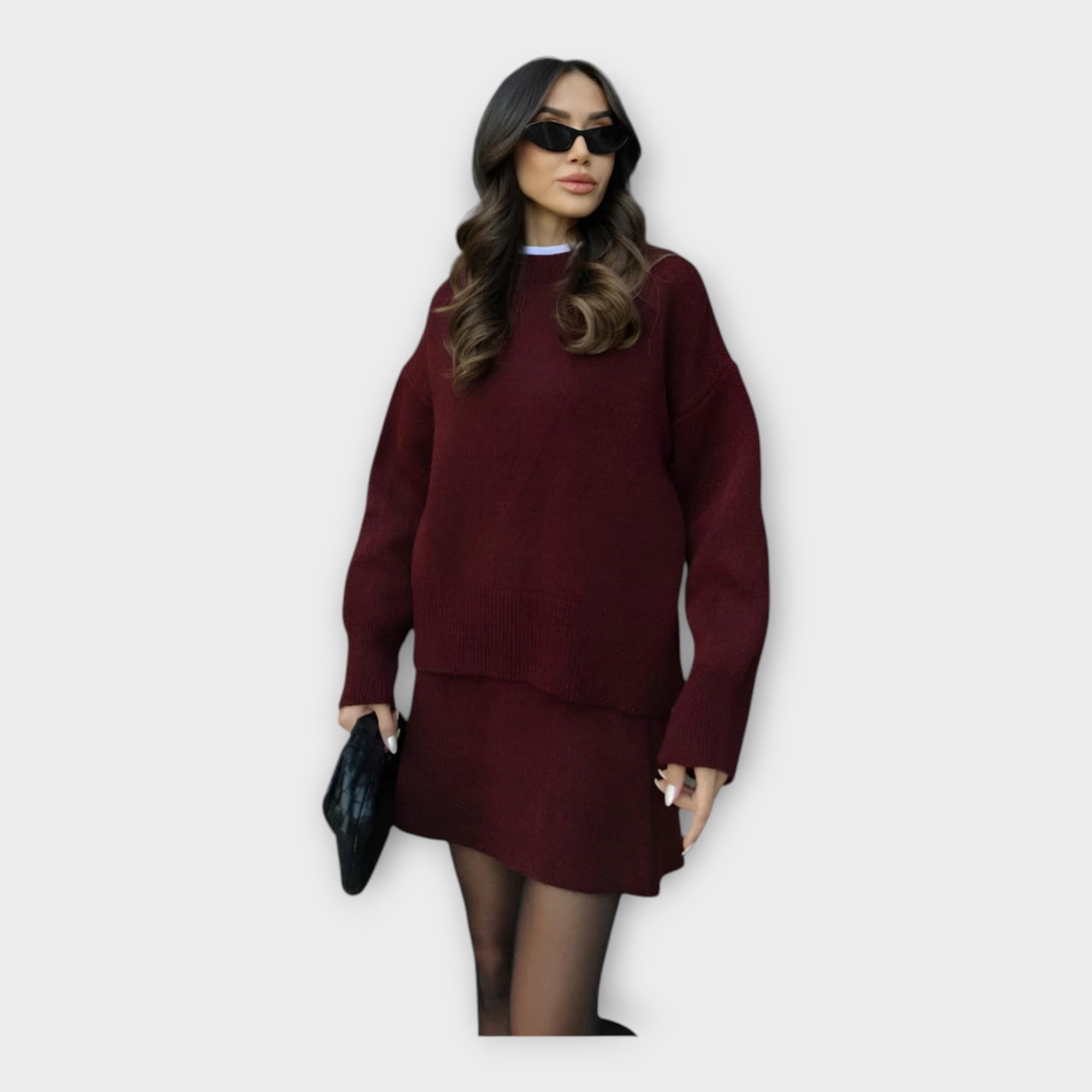 Pletený Svetrový Set A Sukně Se Moderním Střihem Pohodlný