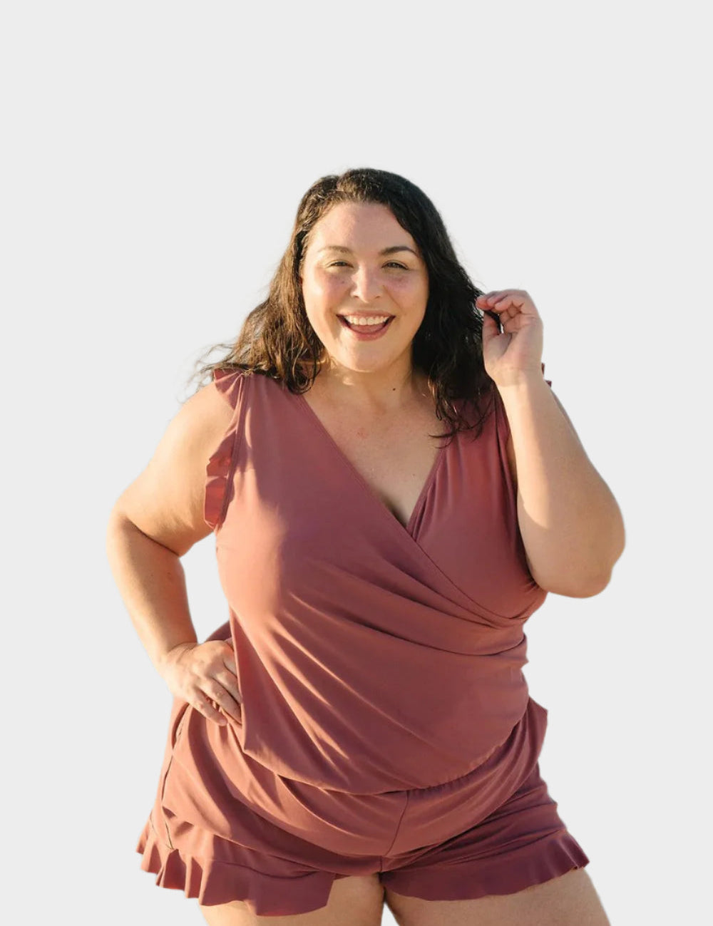 Elegantní Plavky S Volány A Oporou Prsou Se Vázaným Pásem