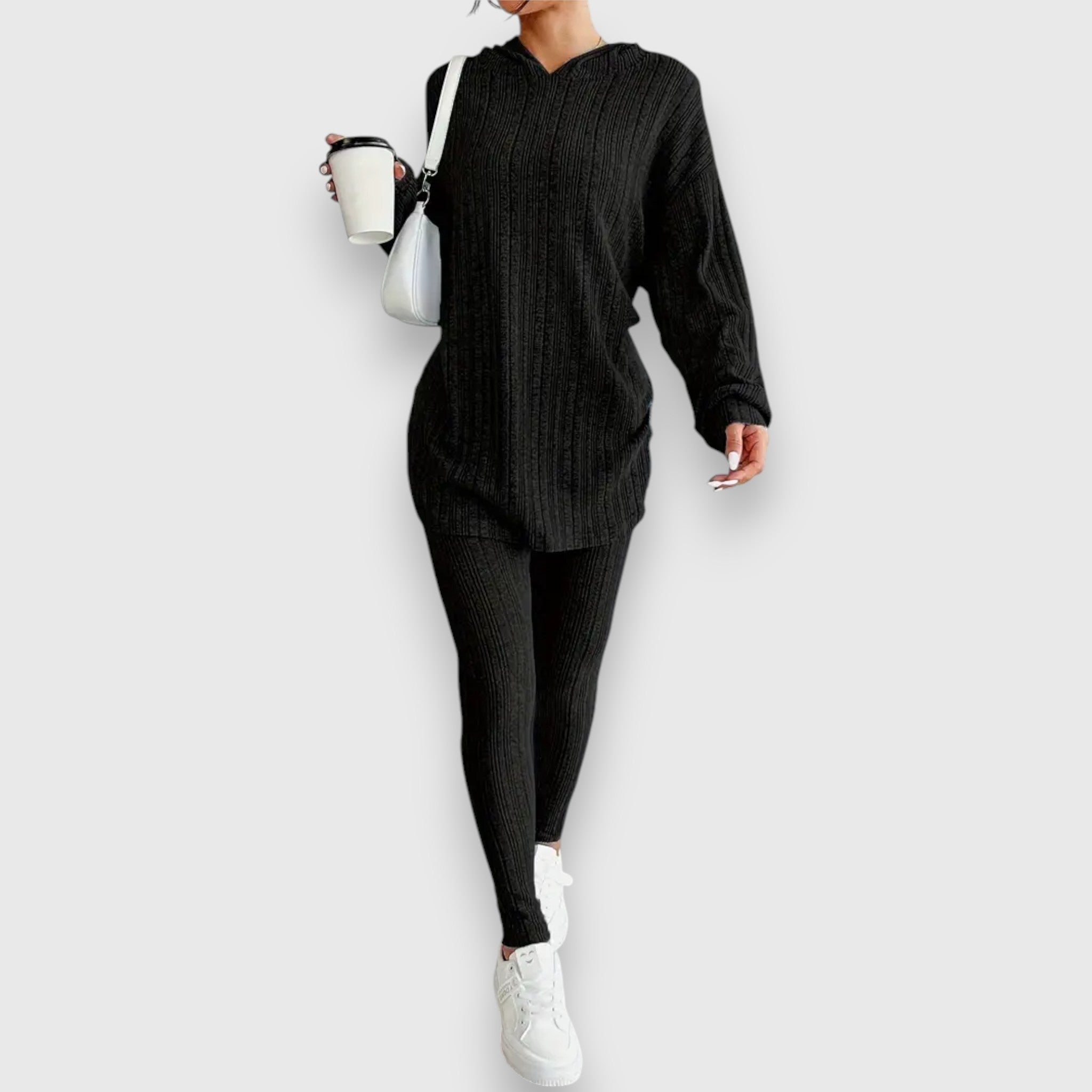 Pohodlný Dvoudílný Set S Kapucí A Úzkými Kalhotami Měkký